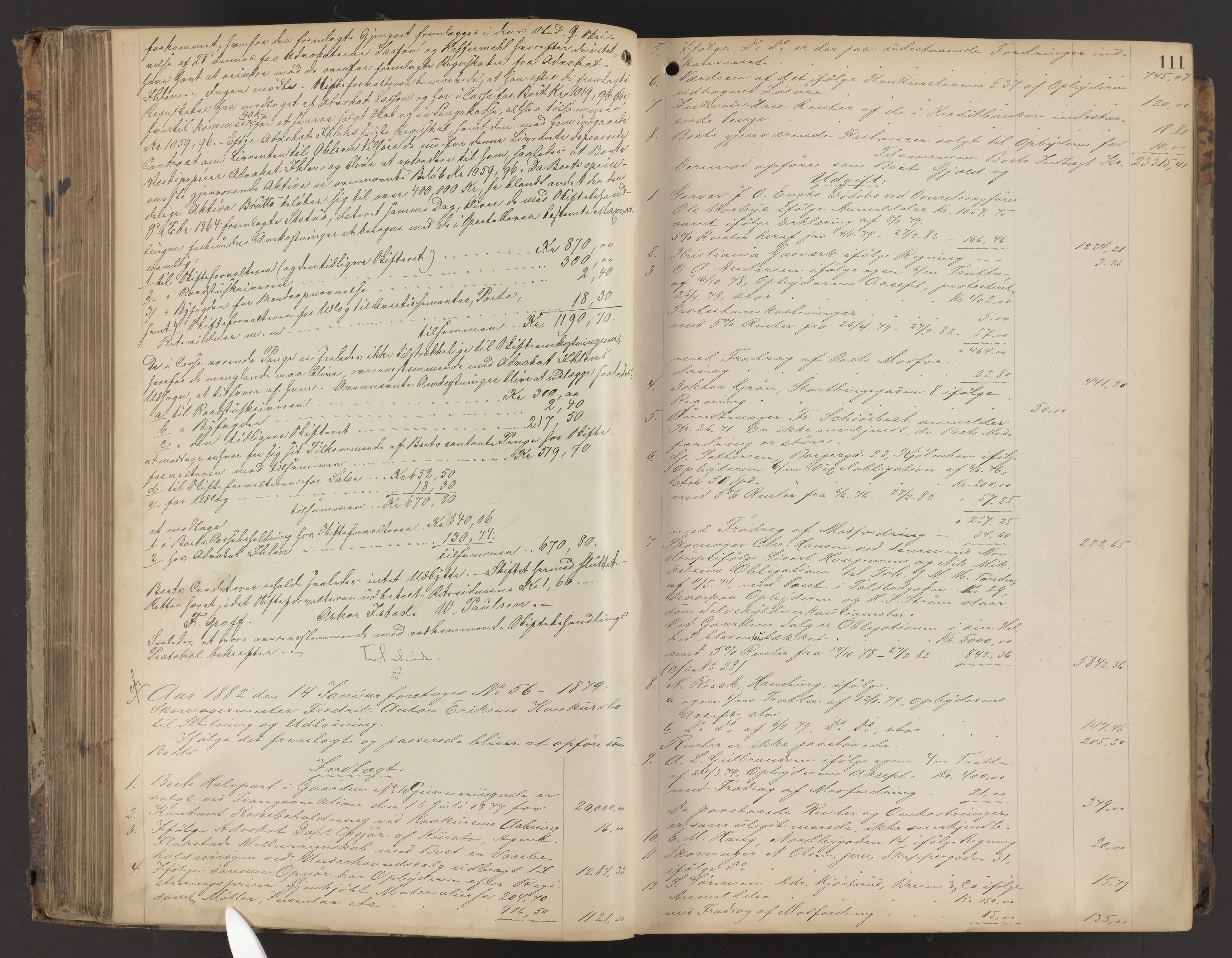 Oslo skifterett, AV/SAO-A-10383/H/Hd/Hda/L0013: Skifteutlodningsprotokoll, 1881-1885, p. 110b-111a