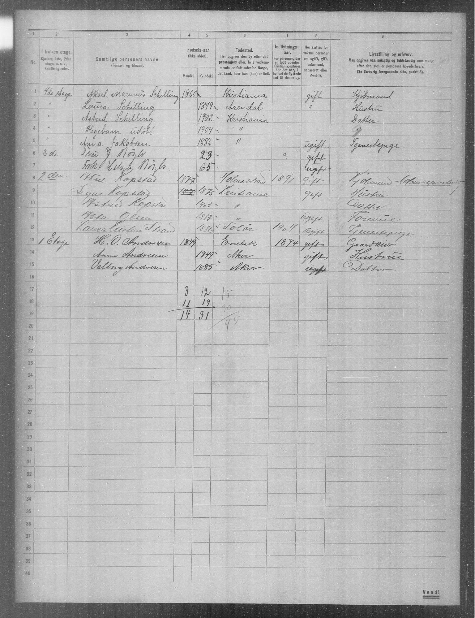 OBA, Municipal Census 1904 for Kristiania, 1904, p. 2475