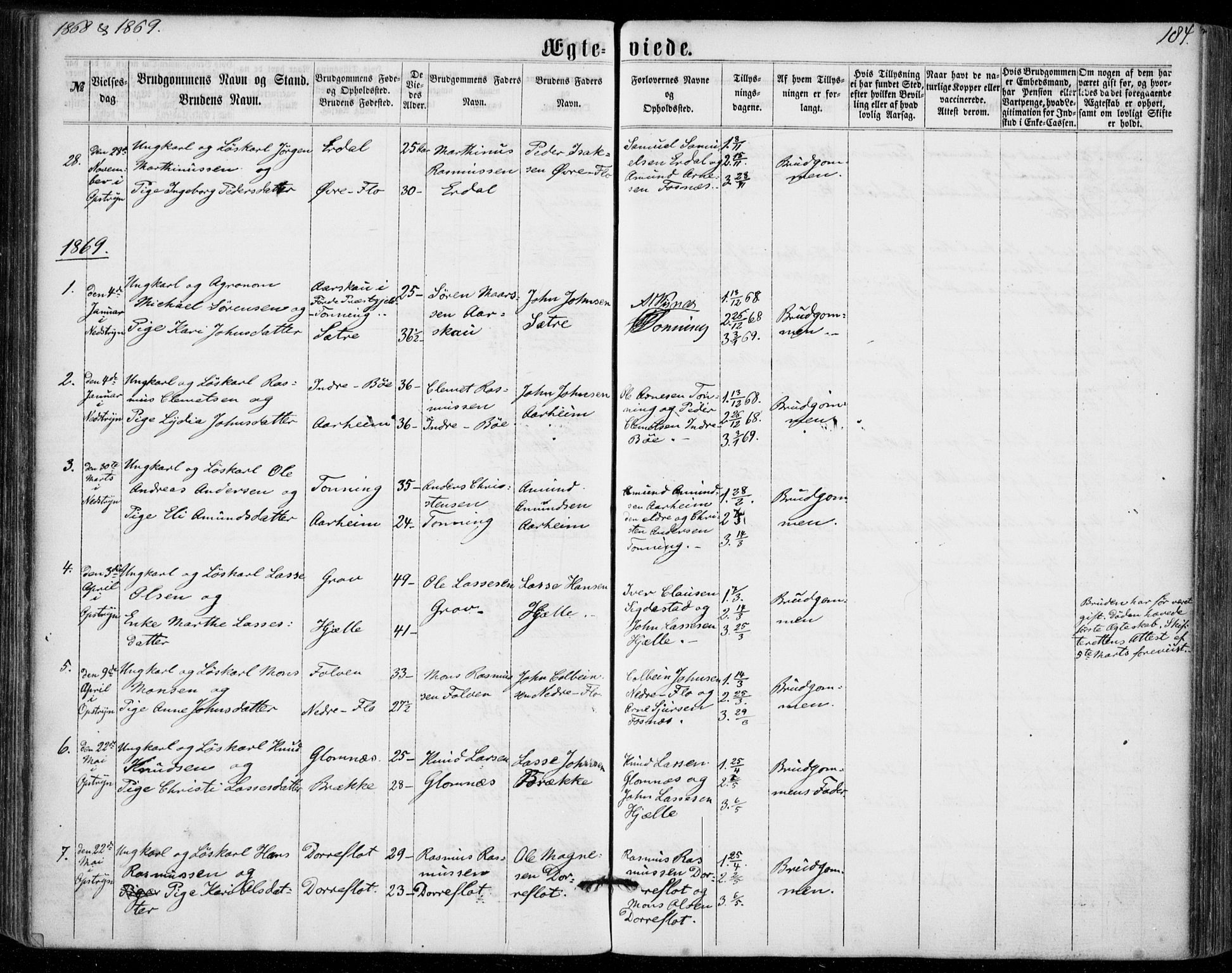 Stryn Sokneprestembete, AV/SAB-A-82501: Parish register (official) no. A 3, 1862-1877, p. 184