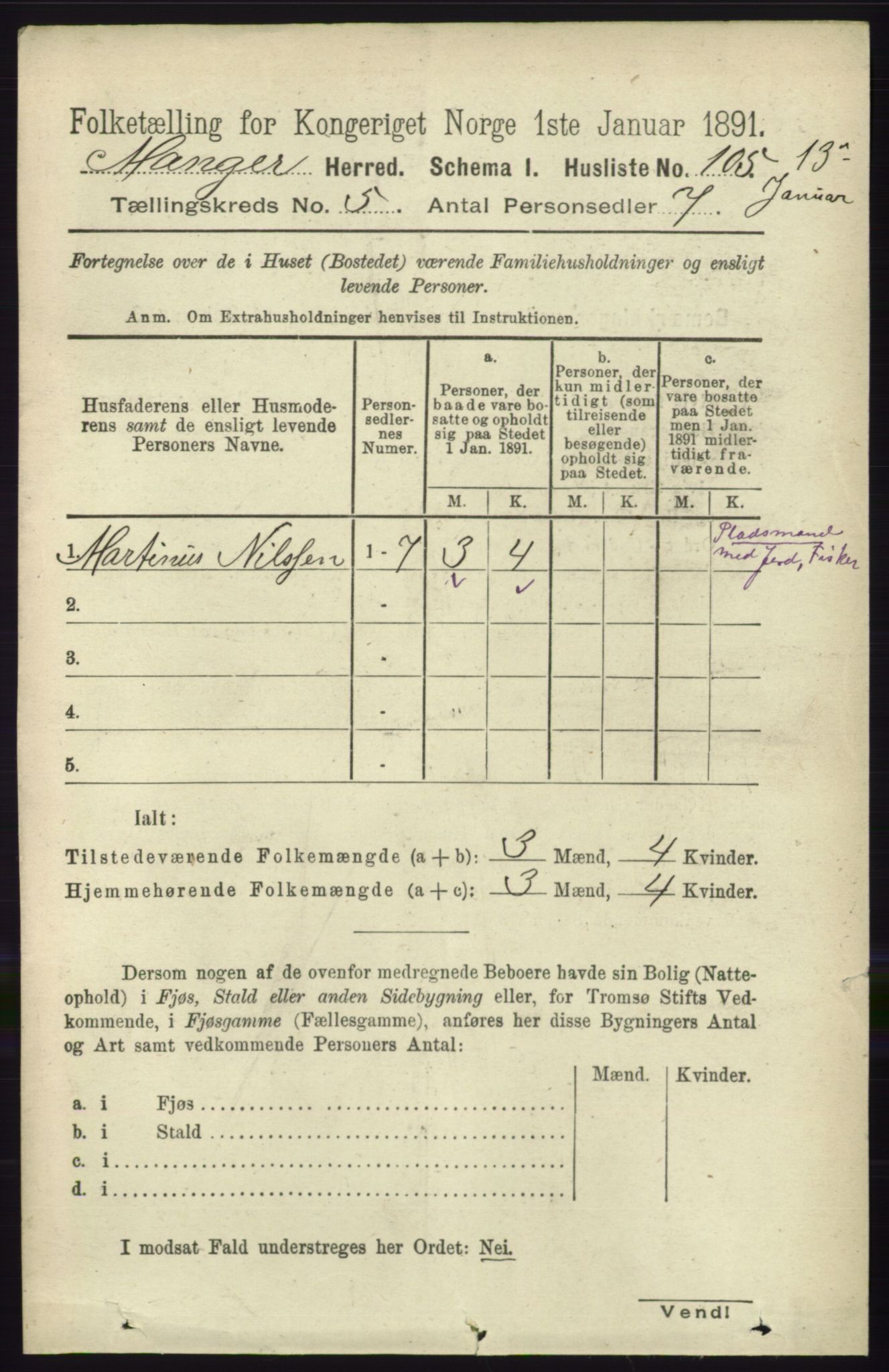 RA, 1891 census for 1261 Manger, 1891, p. 2646