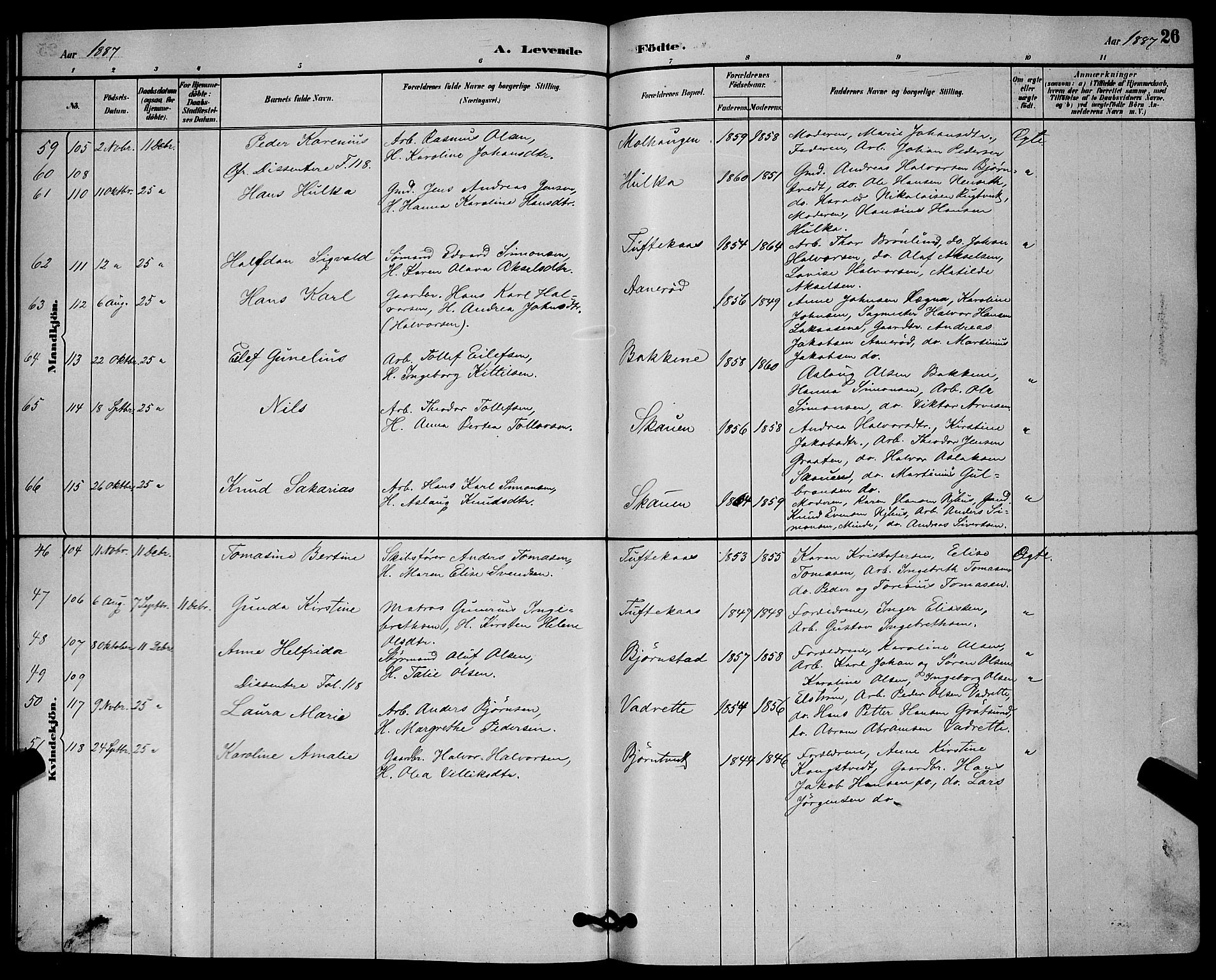 Solum kirkebøker, SAKO/A-306/G/Ga/L0007: Parish register (copy) no. I 7, 1884-1898, p. 26