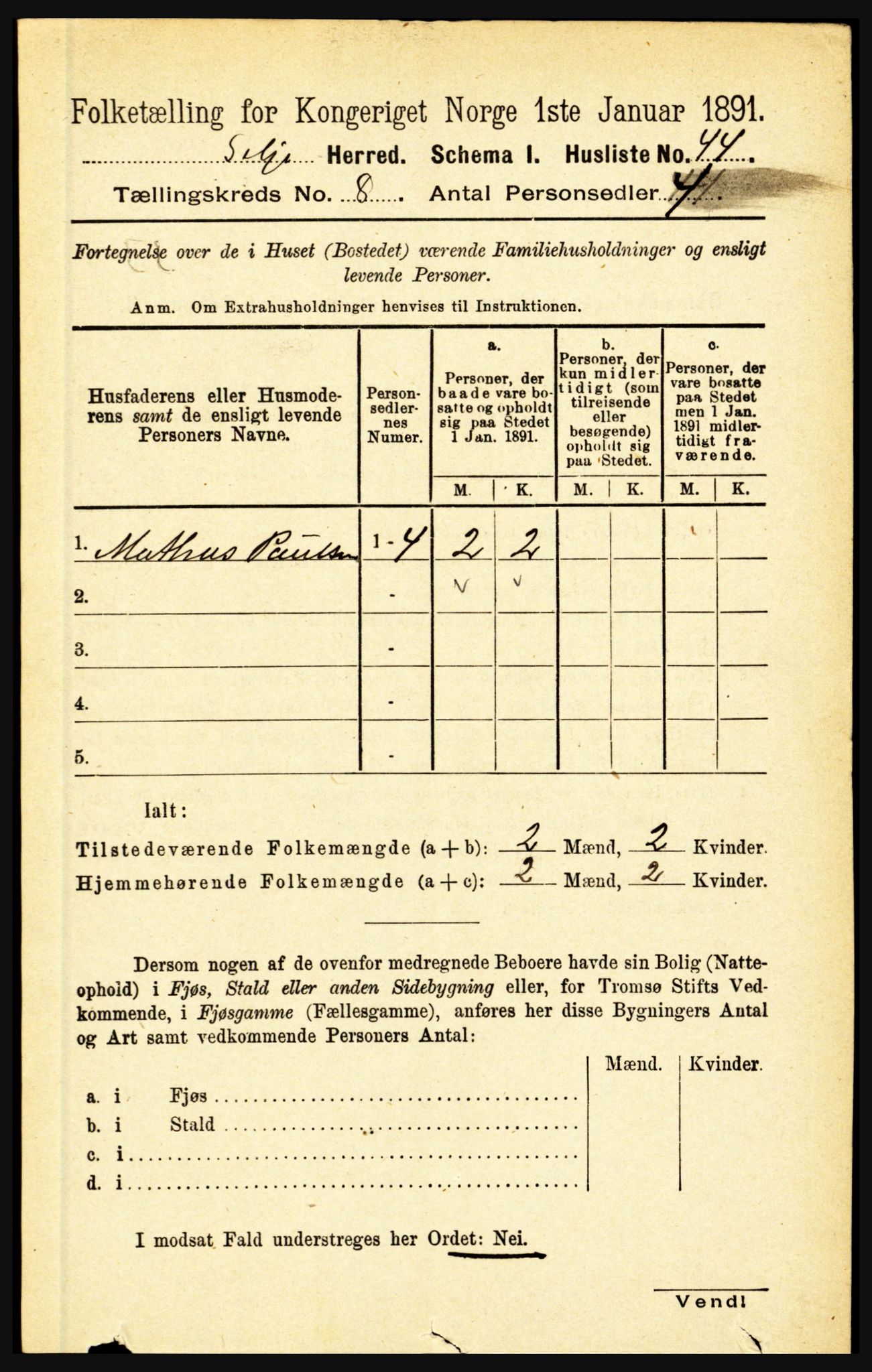 RA, 1891 census for 1441 Selje, 1891, p. 2364