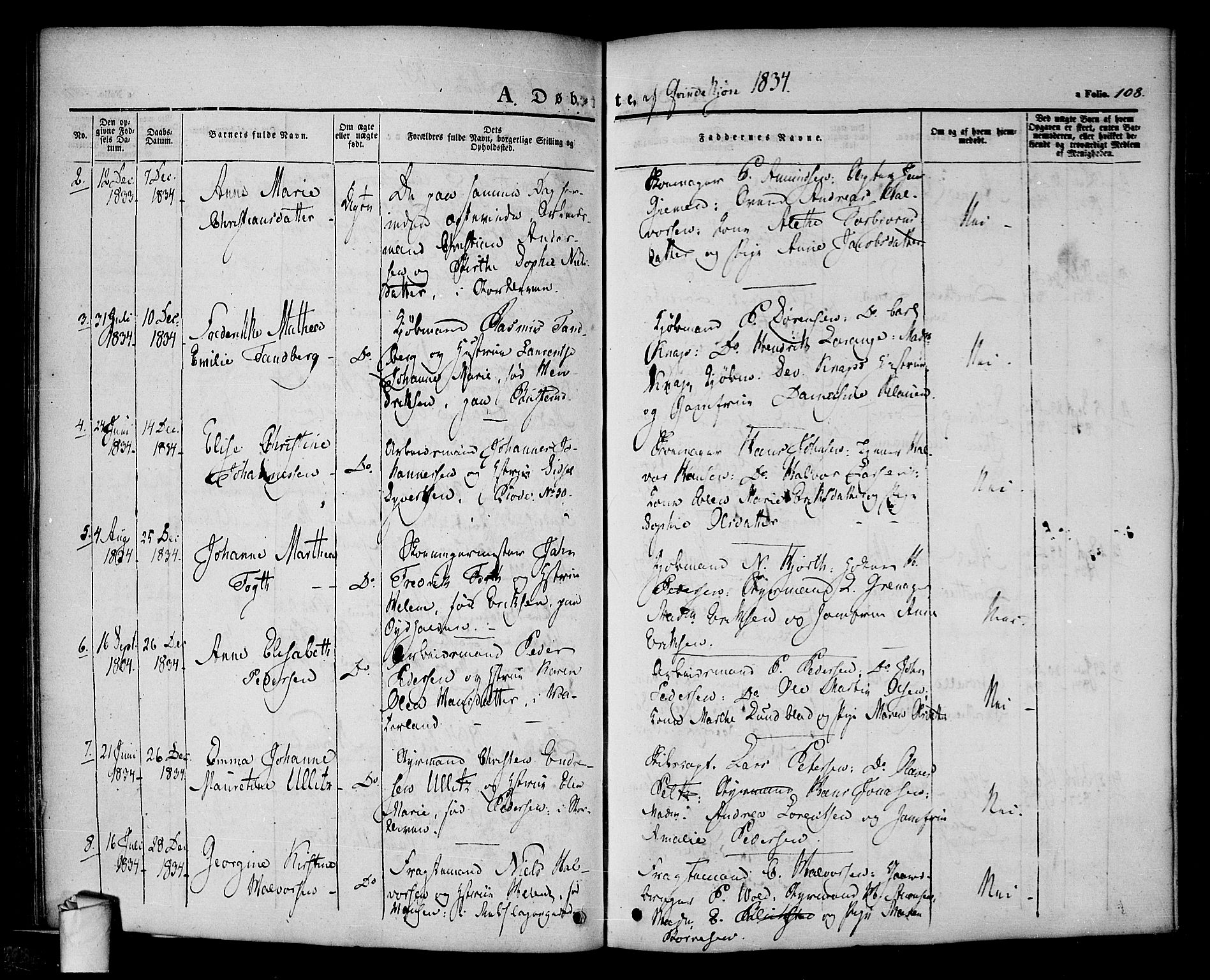 Halden prestekontor Kirkebøker, AV/SAO-A-10909/F/Fa/L0005: Parish register (official) no. I 5, 1834-1845, p. 108