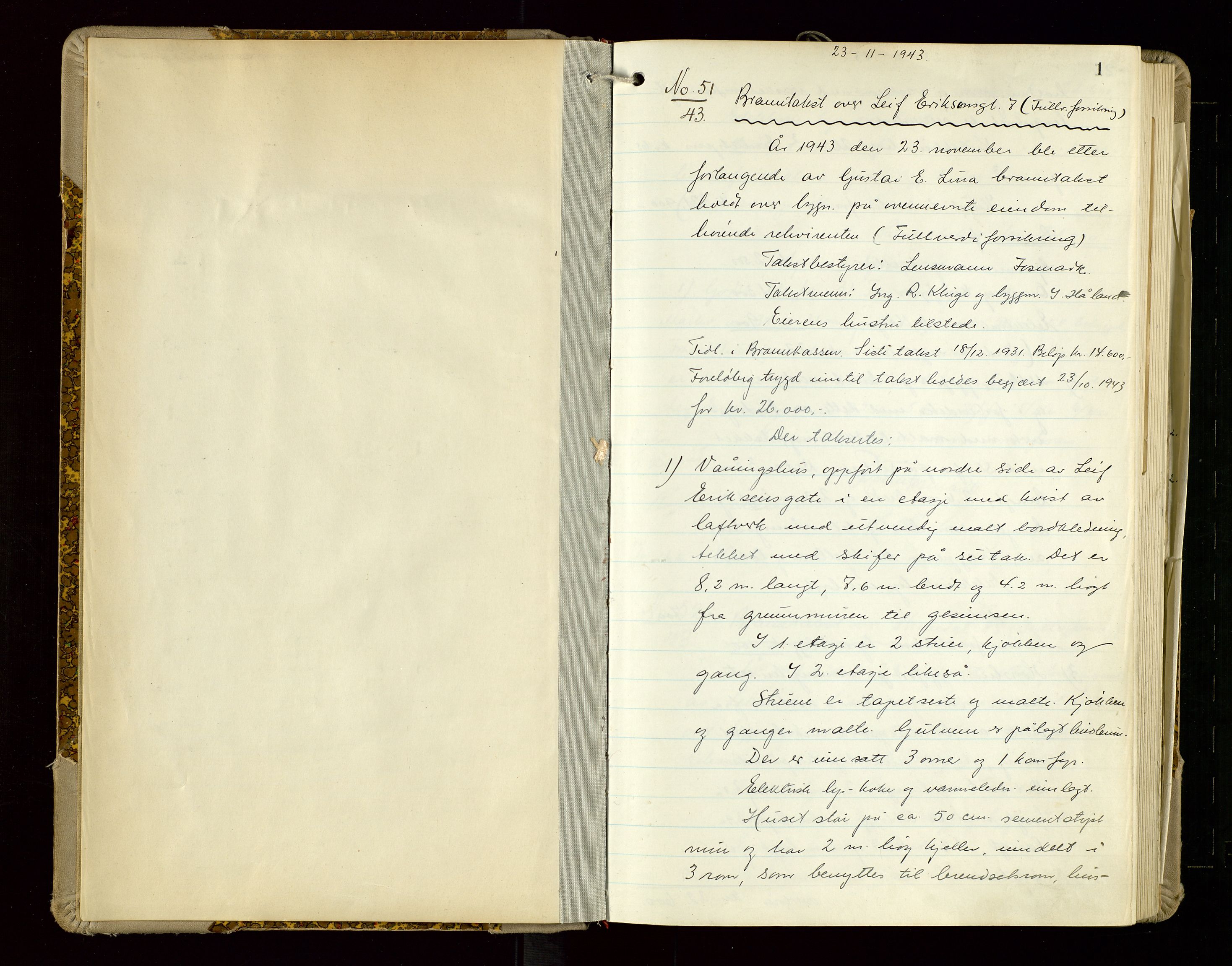 Sandnes lensmannskontor, AV/SAST-A-100167/Goa/L0006: "Brandtakstprotokol", 1943-1954, p. 1