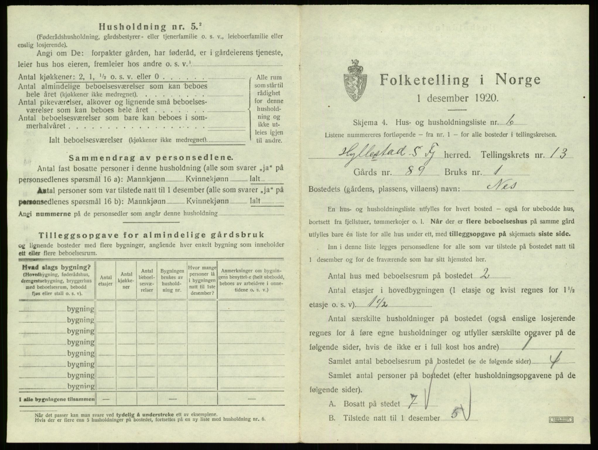 SAB, 1920 census for Hyllestad, 1920, p. 755