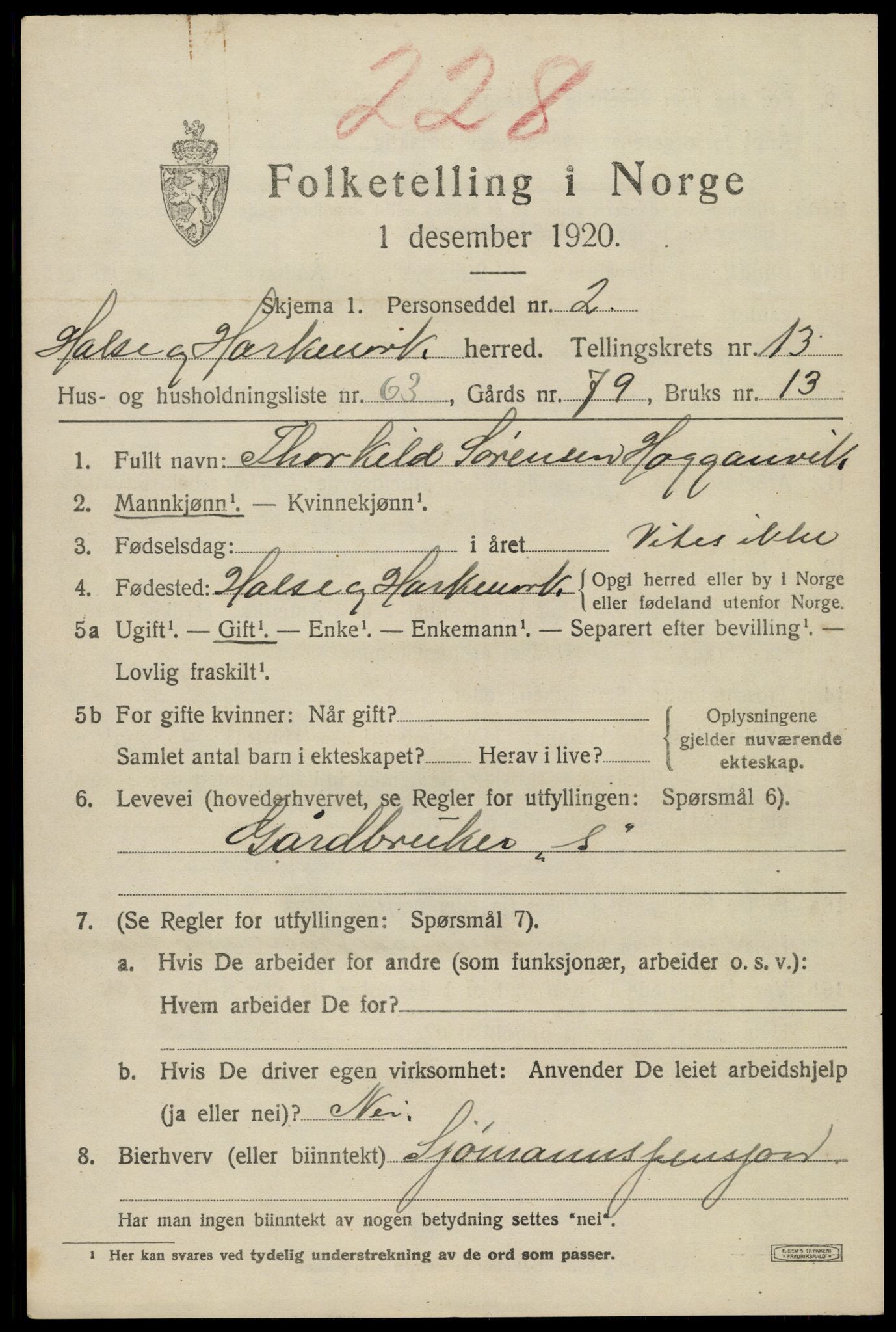 SAK, 1920 census for Halse og Harkmark, 1920, p. 7595