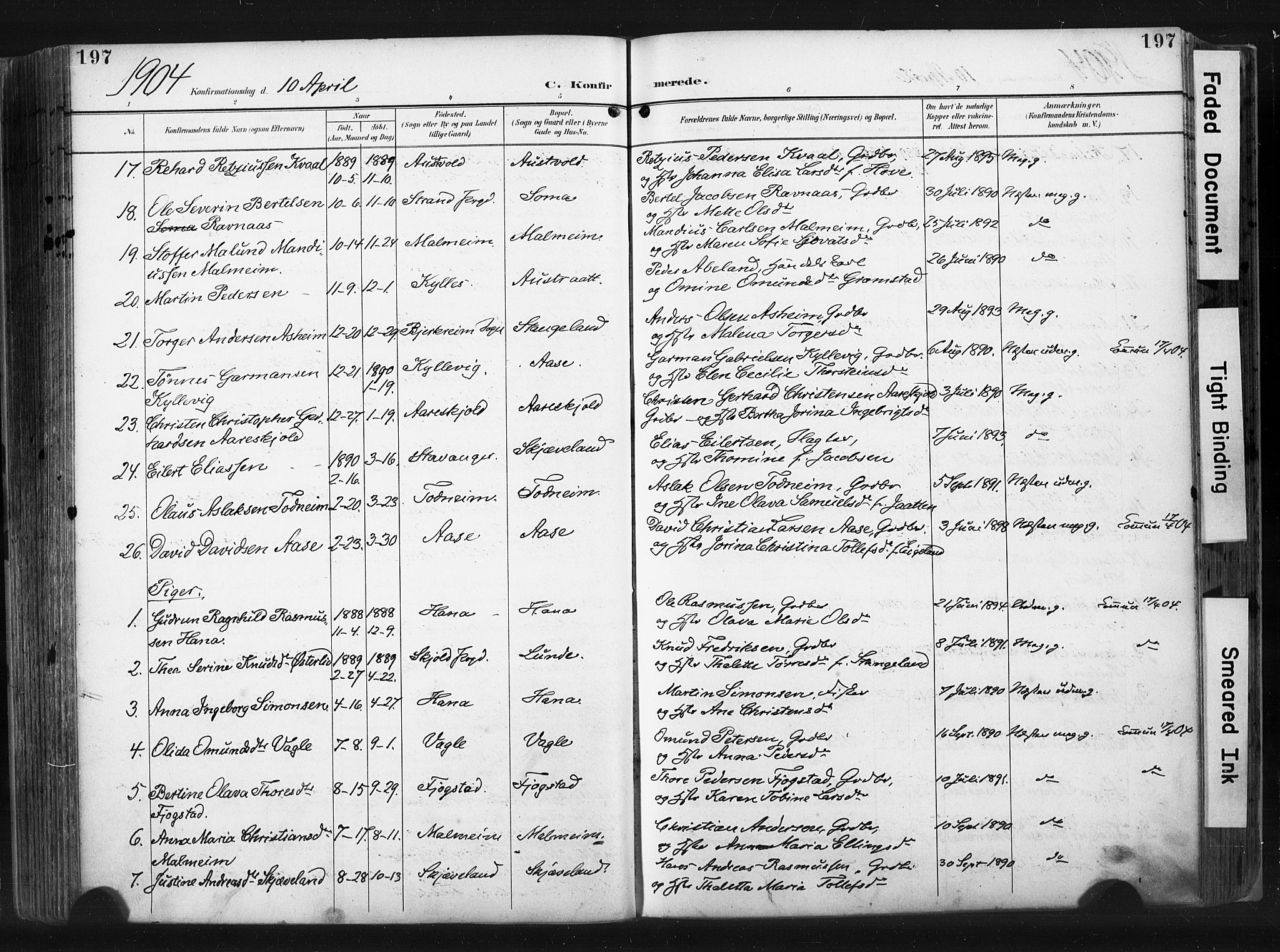 Høyland sokneprestkontor, SAST/A-101799/001/30BA/L0015: Parish register (official) no. A 14, 1899-1911, p. 197