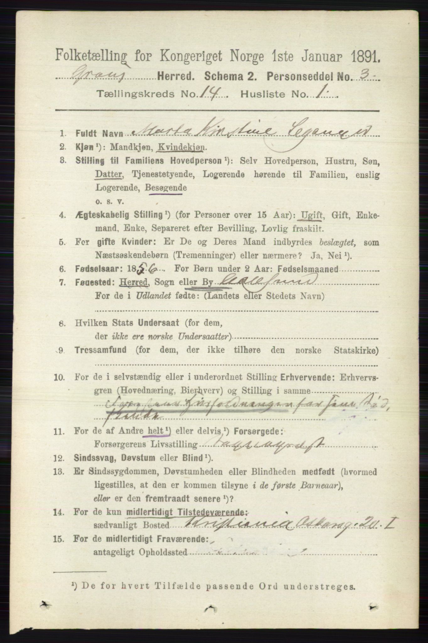 RA, 1891 census for 0534 Gran, 1891, p. 6976