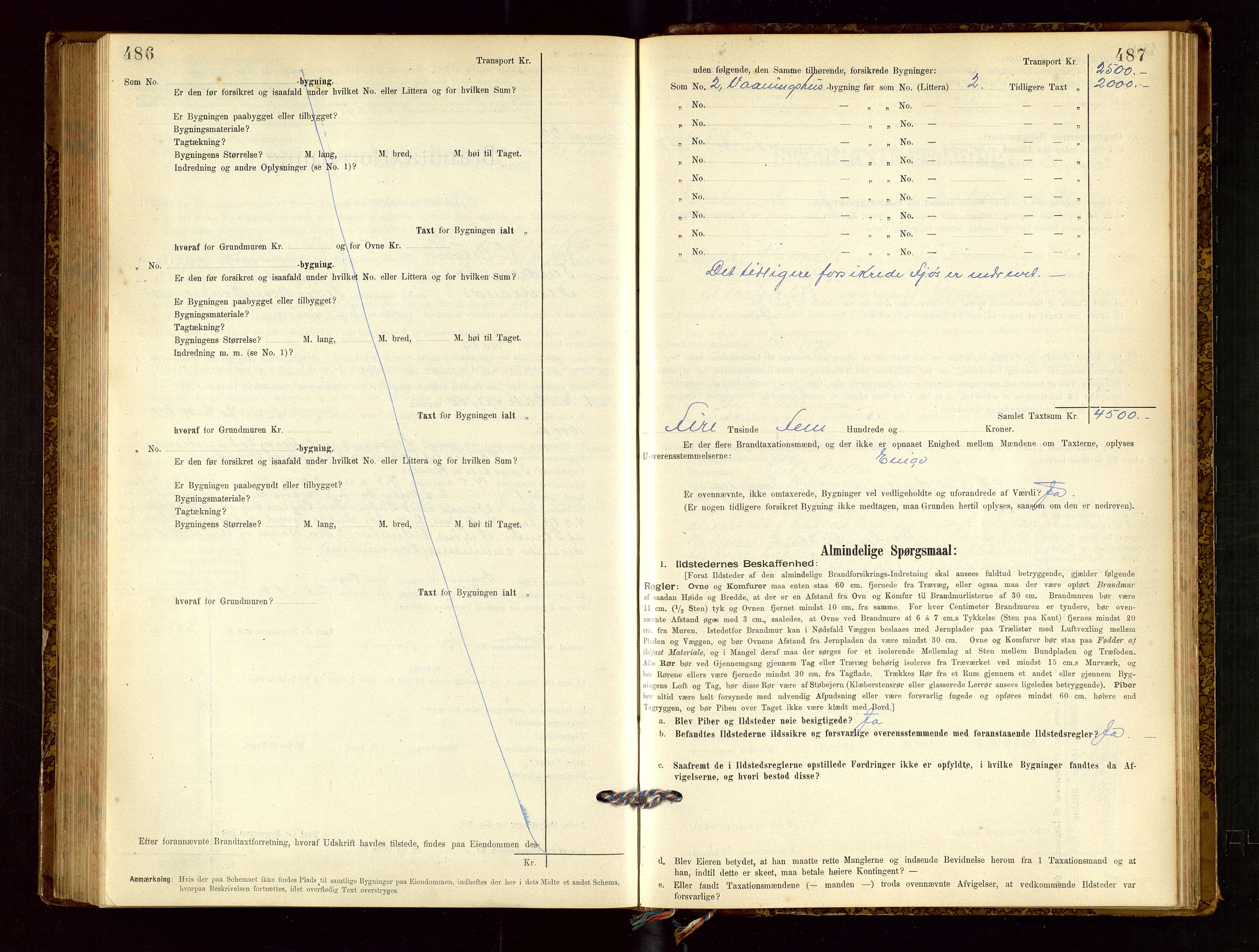 Nedstrand lensmannskontor, SAST/A-100236/Gob/L0001: "Brandtaxationsprotokol for Nerstrand Lensmandsdistrikt Ryfylke fogderi", 1895-1915, p. 486-487