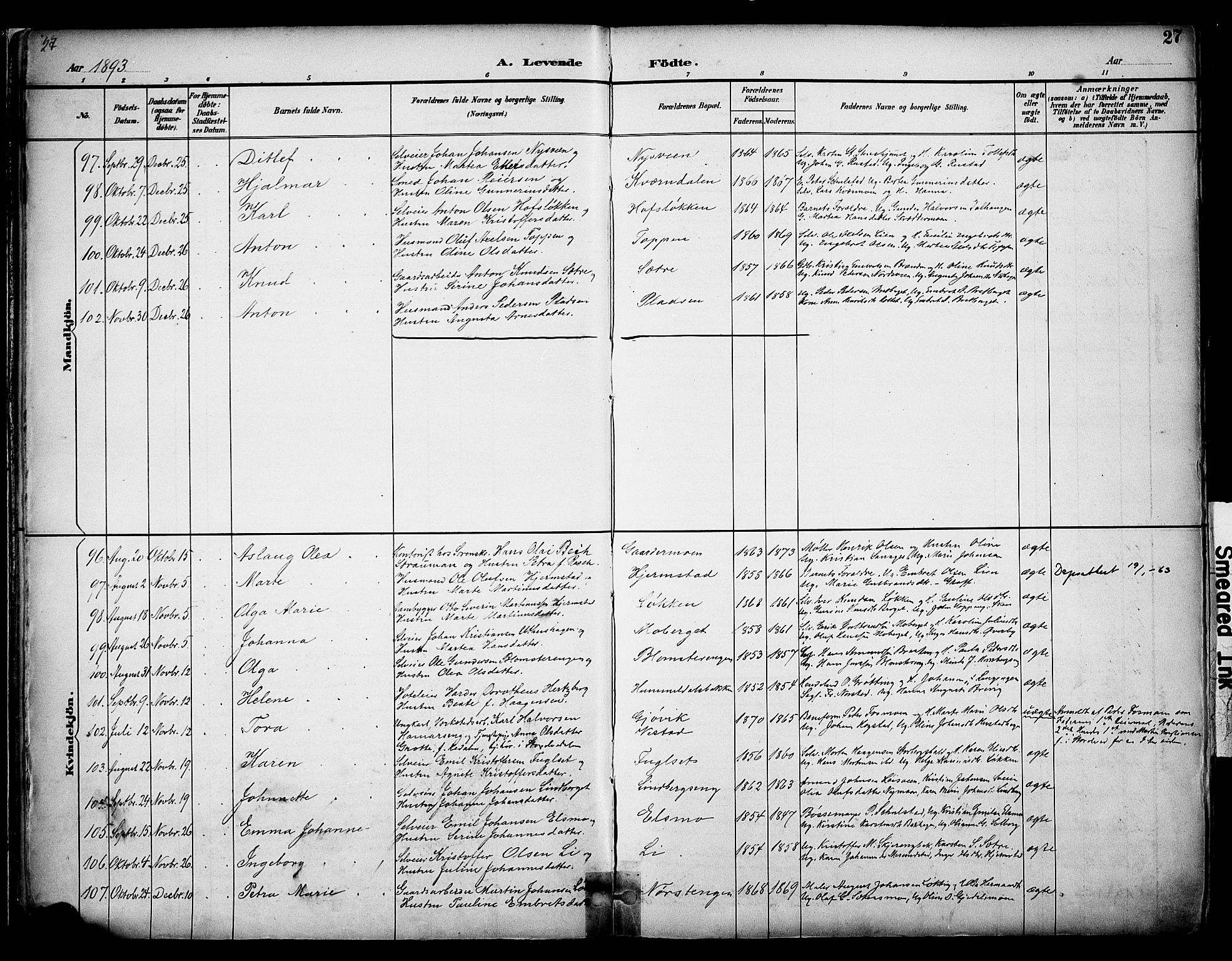 Elverum prestekontor, AV/SAH-PREST-044/H/Ha/Haa/L0014: Parish register (official) no. 14, 1891-1909, p. 27