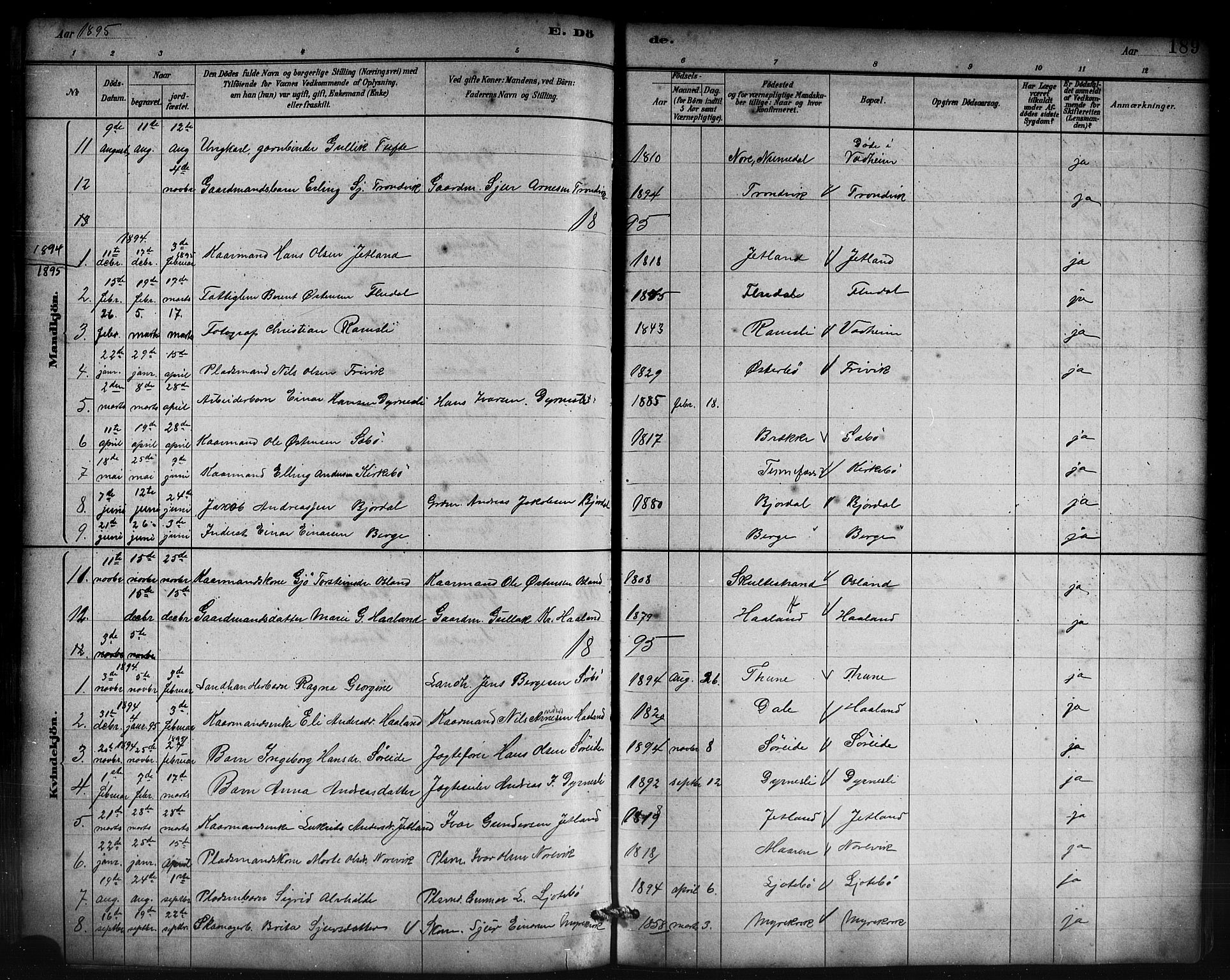 Lavik sokneprestembete, AV/SAB-A-80901: Parish register (copy) no. B 3, 1882-1913, p. 189