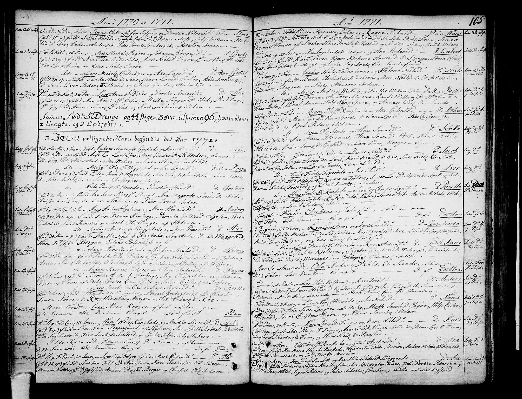 Sandar kirkebøker, SAKO/A-243/F/Fa/L0002: Parish register (official) no. 2, 1733-1788, p. 105