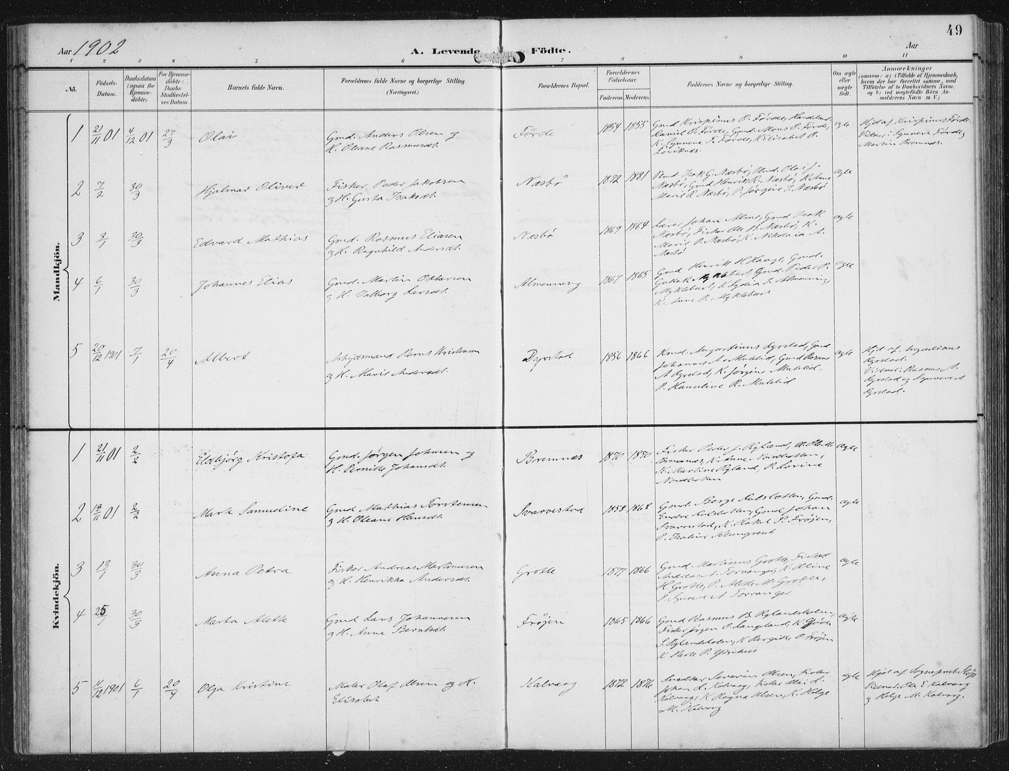 Bremanger sokneprestembete, SAB/A-82201/H/Haa/Haab/L0002: Parish register (official) no. B  2, 1896-1908, p. 49