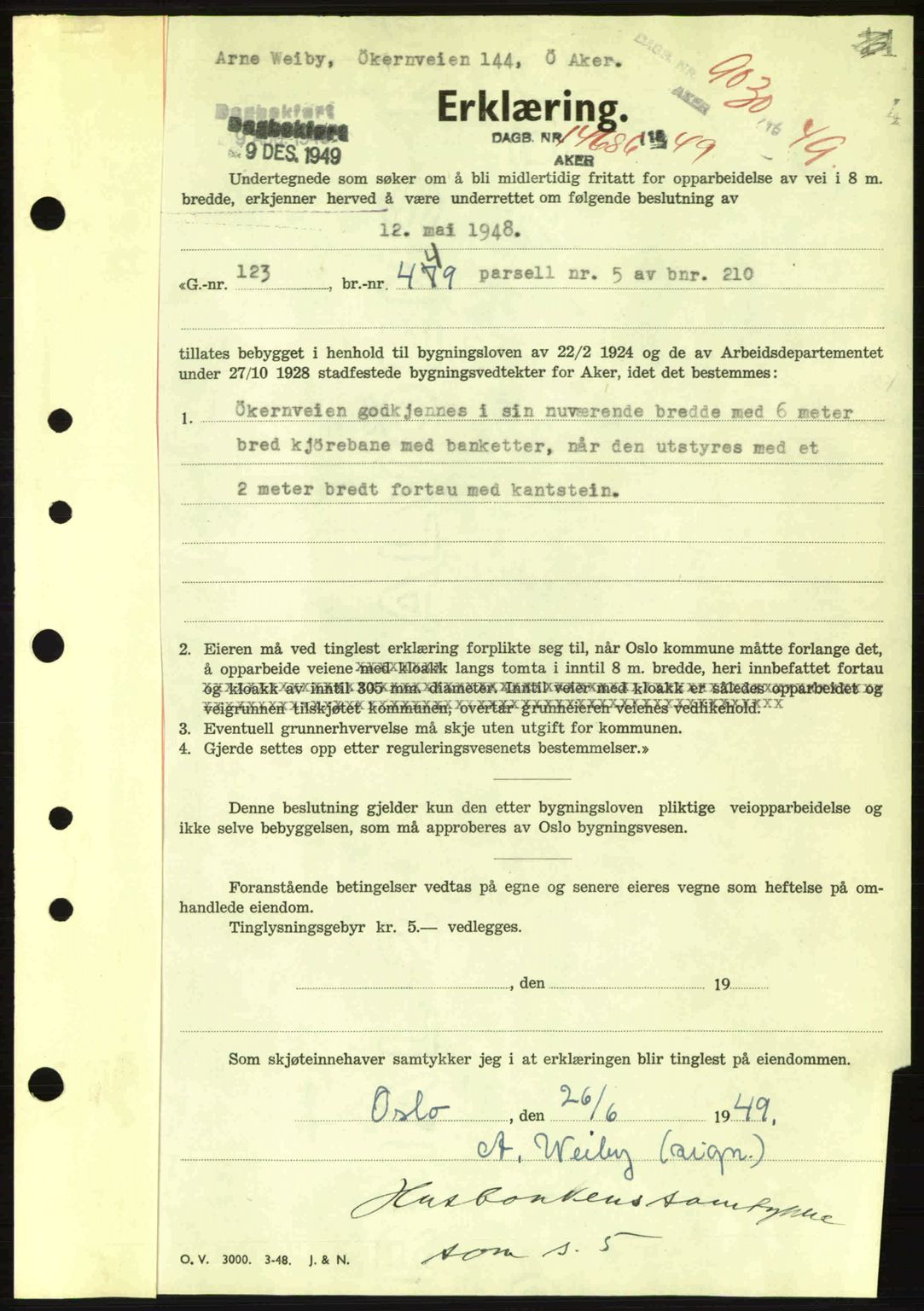 Oslo byskriverembete, AV/SAO-A-10227/G/Gb/Gbd/Gbda/L0017: Mortgage book no. A215, 1949-1950, Diary no: : 14686/1949