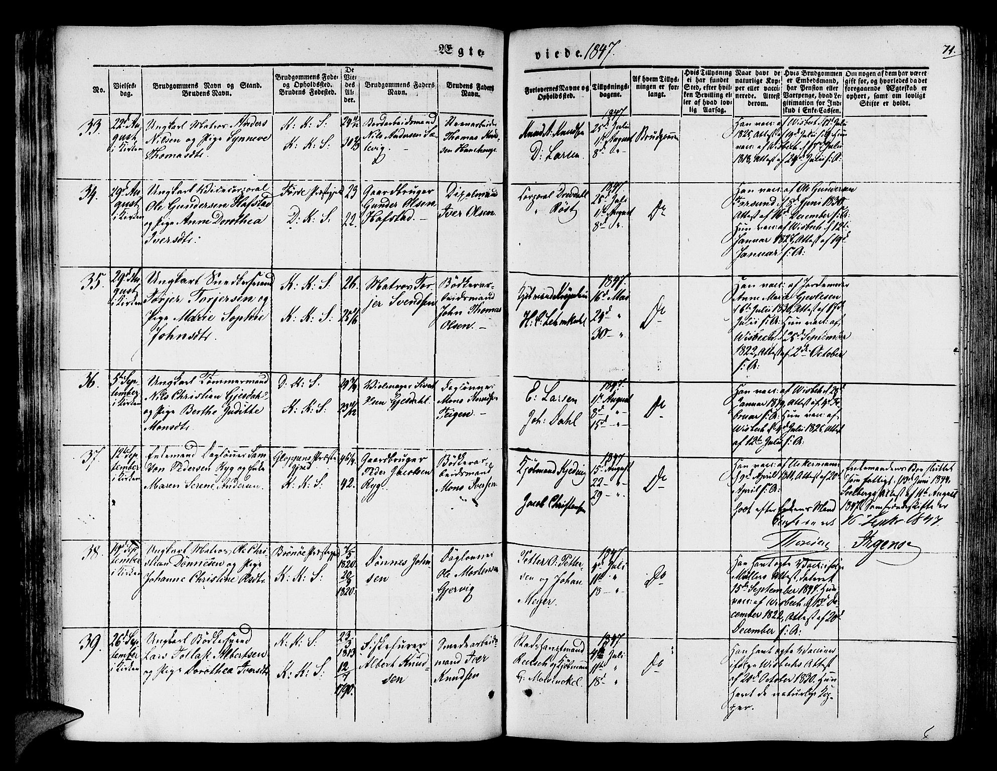 Korskirken sokneprestembete, AV/SAB-A-76101/H/Hab: Parish register (copy) no. D 1, 1840-1867, p. 71