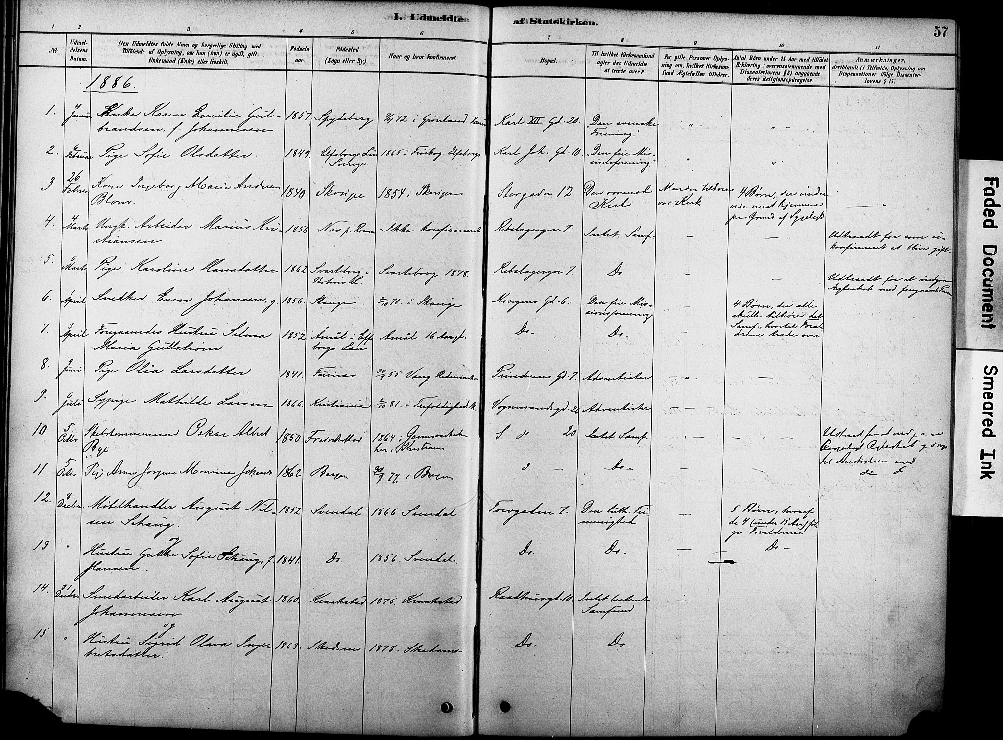 Oslo domkirke Kirkebøker, SAO/A-10752/F/Fa/L0038: Parish register (official) no. 38, 1878-1921, p. 57