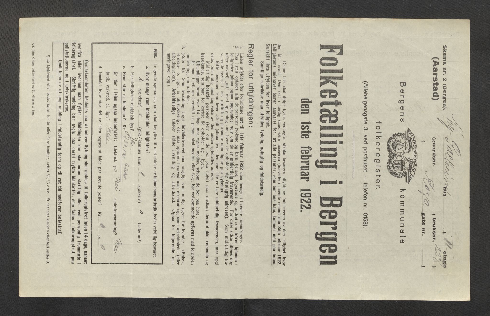 SAB, Municipal Census 1922 for Bergen, 1922, p. 59333