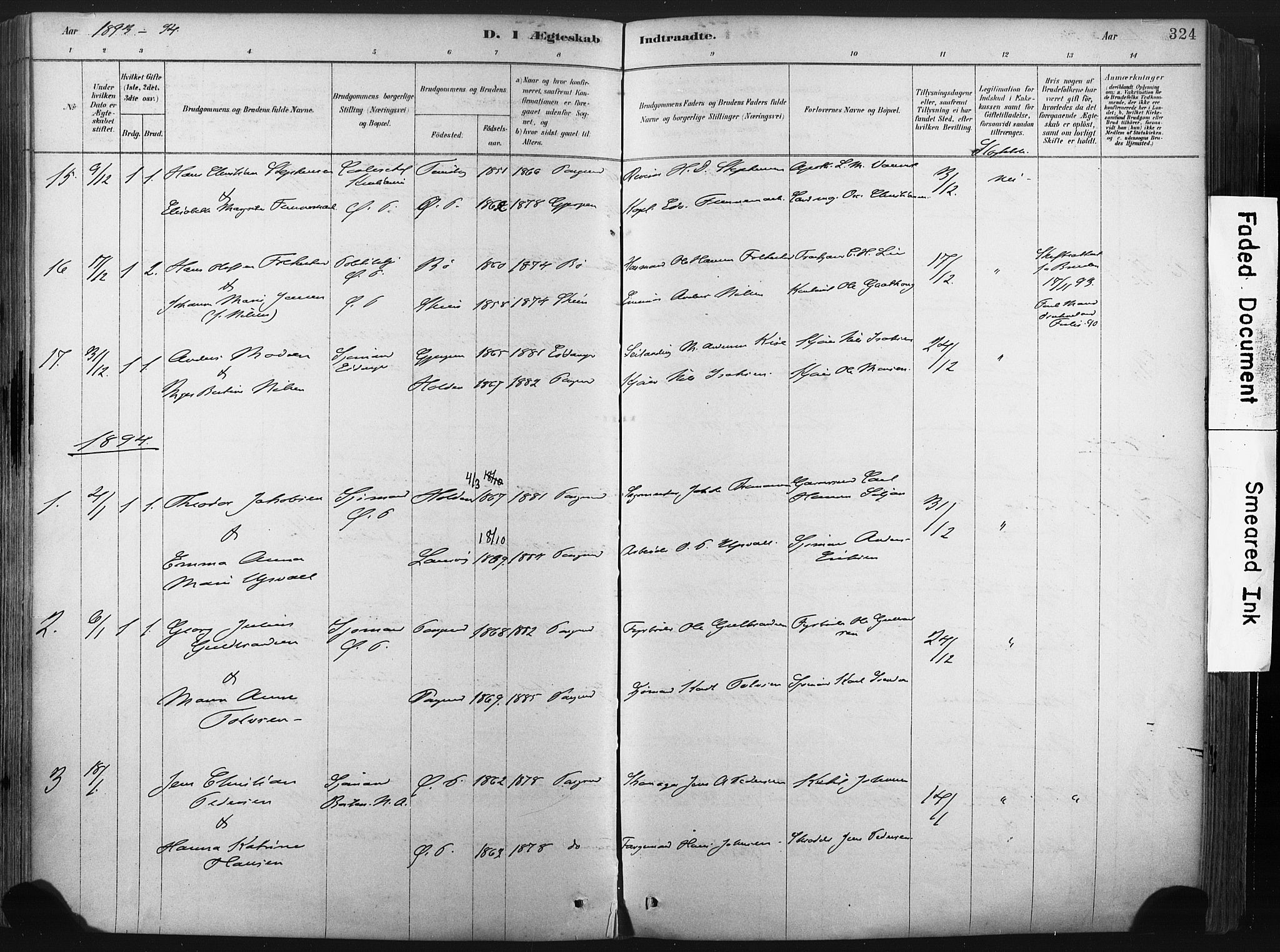 Porsgrunn kirkebøker , SAKO/A-104/F/Fa/L0008: Parish register (official) no. 8, 1878-1895, p. 324