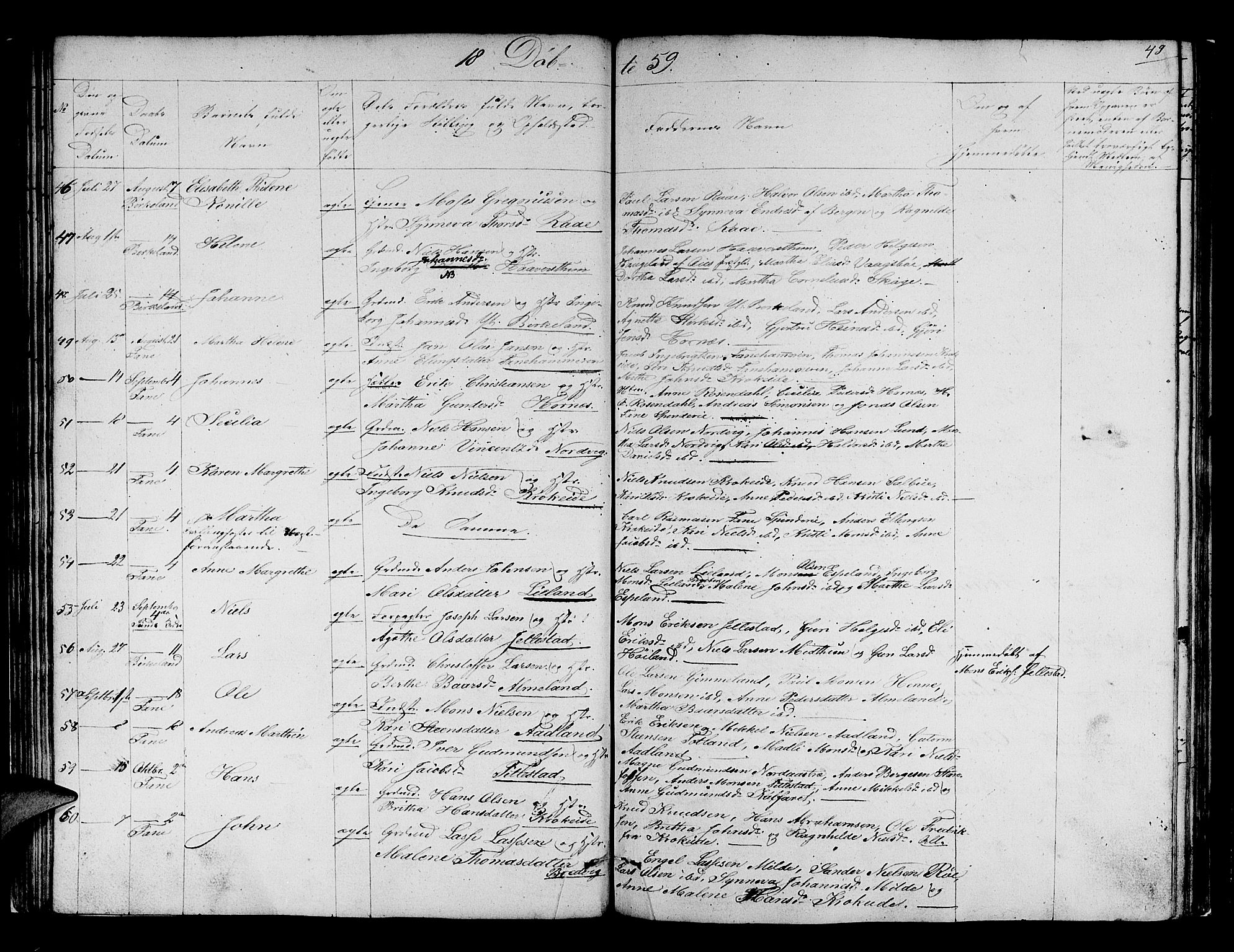Fana Sokneprestembete, SAB/A-75101/H/Hab/Habb/L0002: Parish register (copy) no. B 2, 1851-1860, p. 49