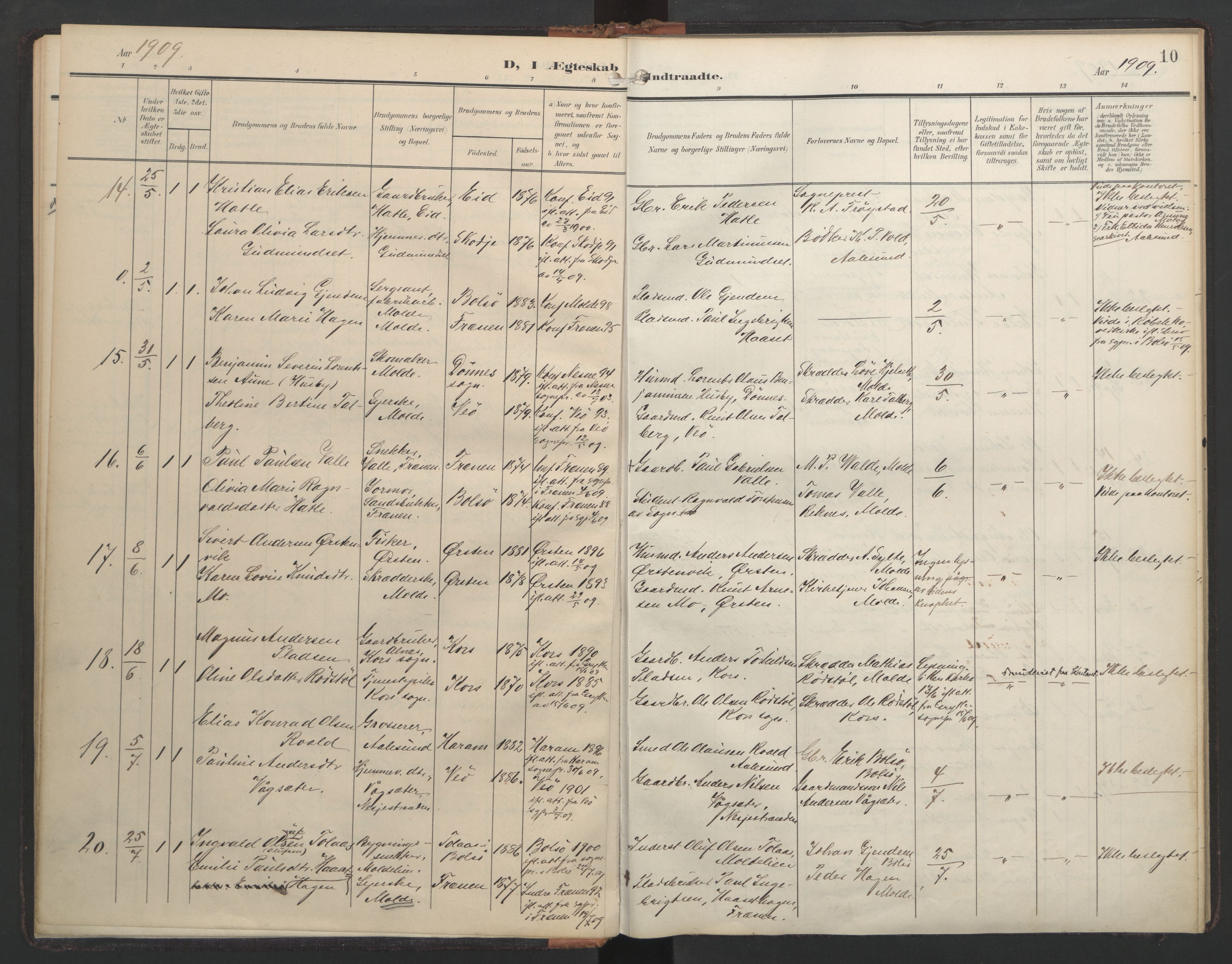 Ministerialprotokoller, klokkerbøker og fødselsregistre - Møre og Romsdal, AV/SAT-A-1454/558/L0694: Parish register (official) no. 558A08, 1907-1922, p. 10