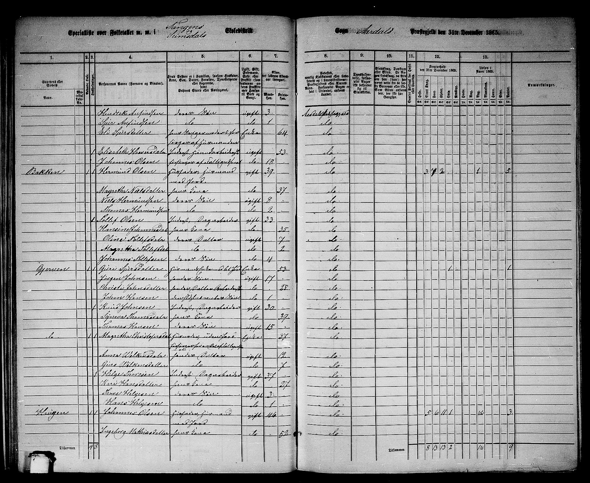 RA, 1865 census for Årdal, 1865, p. 31