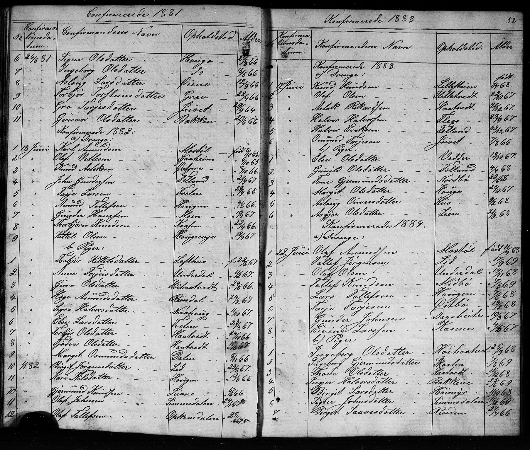 Mo kirkebøker, SAKO/A-286/G/Ga/L0001: Parish register (copy) no. I 1, 1851-1891, p. 52