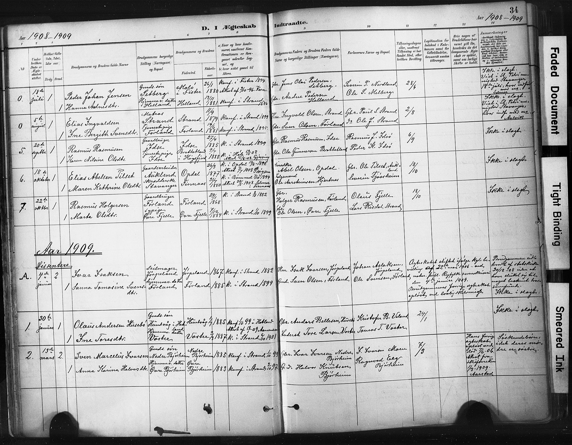 Strand sokneprestkontor, AV/SAST-A-101828/H/Ha/Haa/L0010: Parish register (official) no. A 10, 1882-1929, p. 34