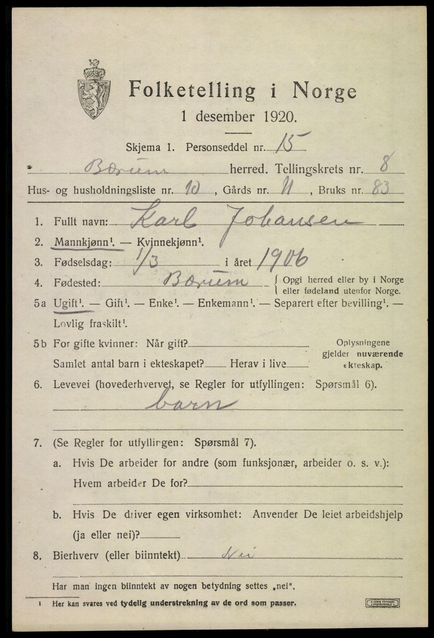 SAO, 1920 census for Bærum, 1920, p. 18408