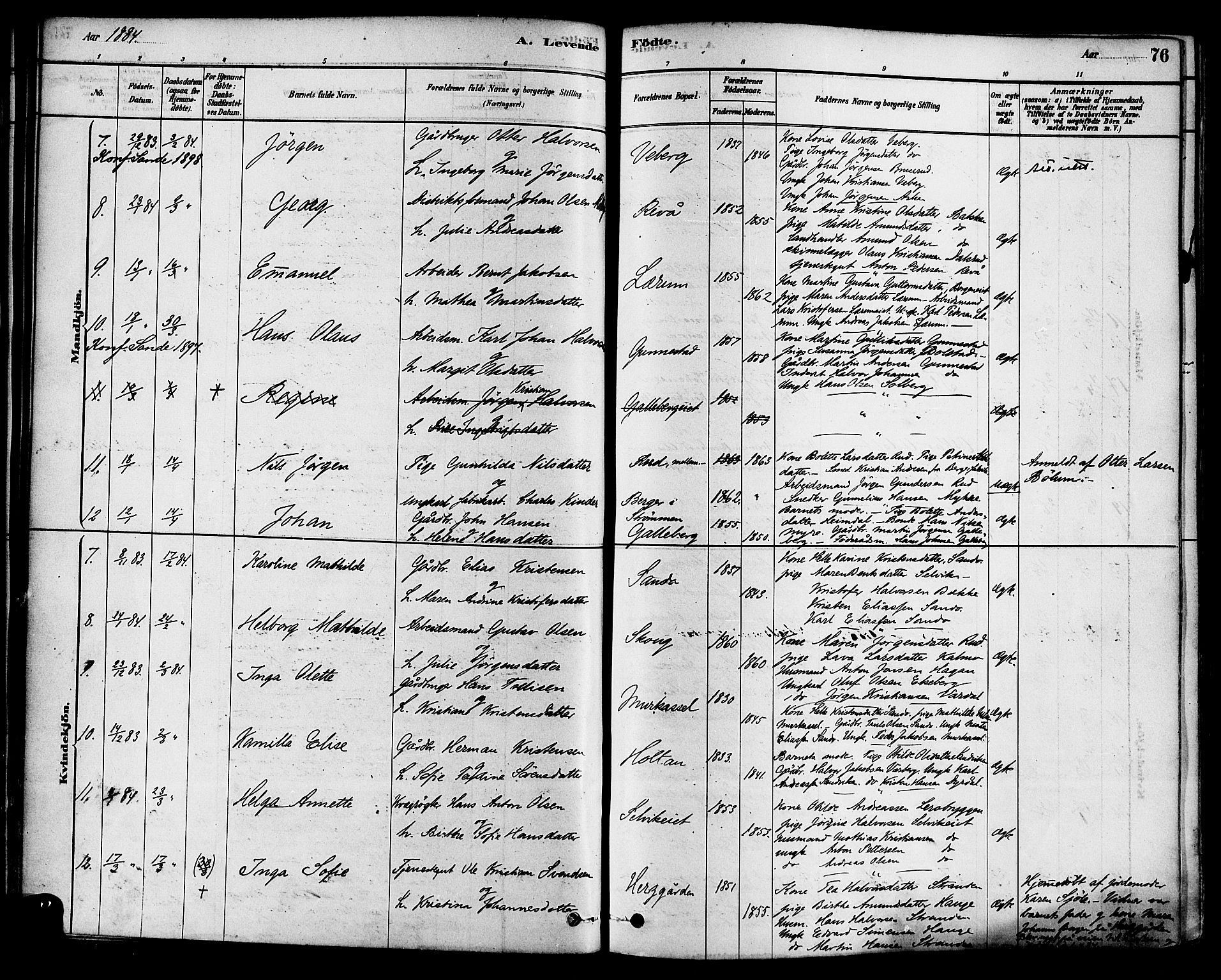 Sande Kirkebøker, SAKO/A-53/F/Fa/L0006: Parish register (official) no. 6, 1878-1888, p. 76