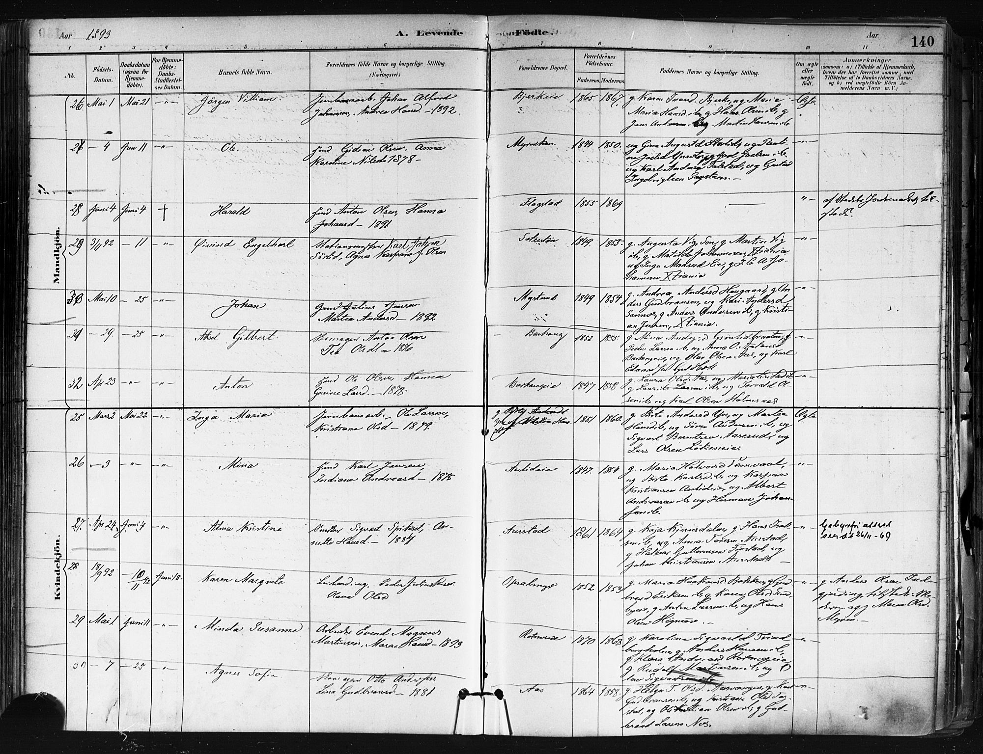 Nes prestekontor Kirkebøker, AV/SAO-A-10410/F/Fa/L0010: Parish register (official) no. I 10, 1883-1898, p. 140