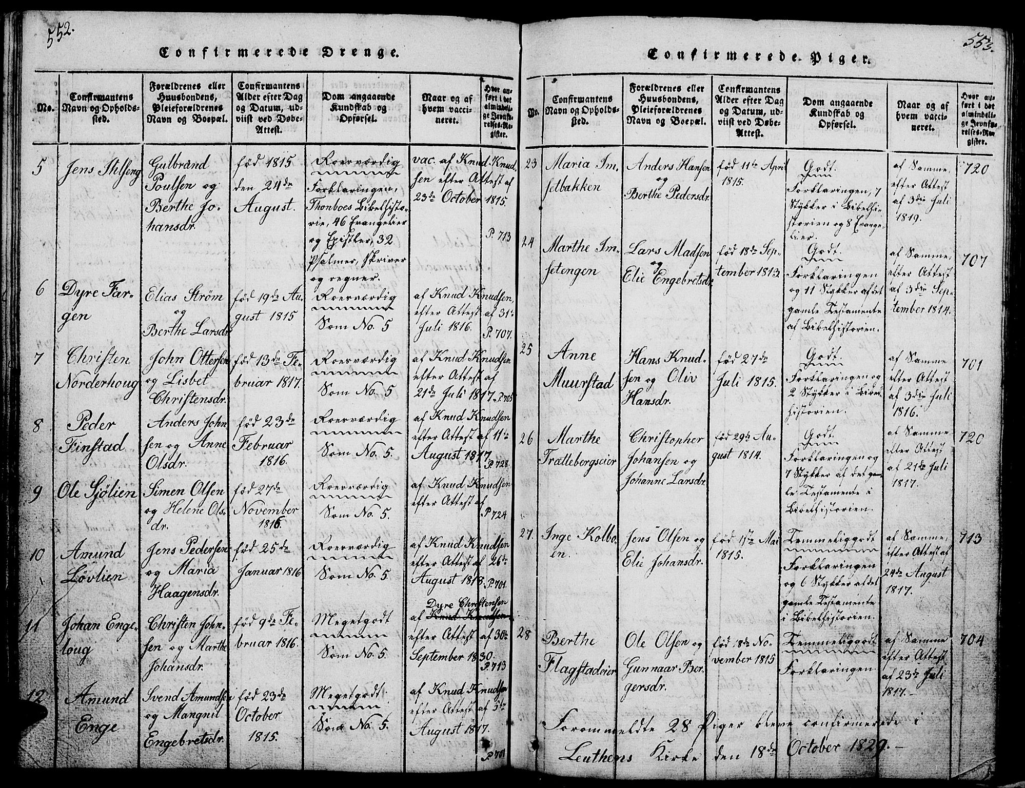 Løten prestekontor, AV/SAH-PREST-022/L/La/L0001: Parish register (copy) no. 1, 1812-1832, p. 552-553