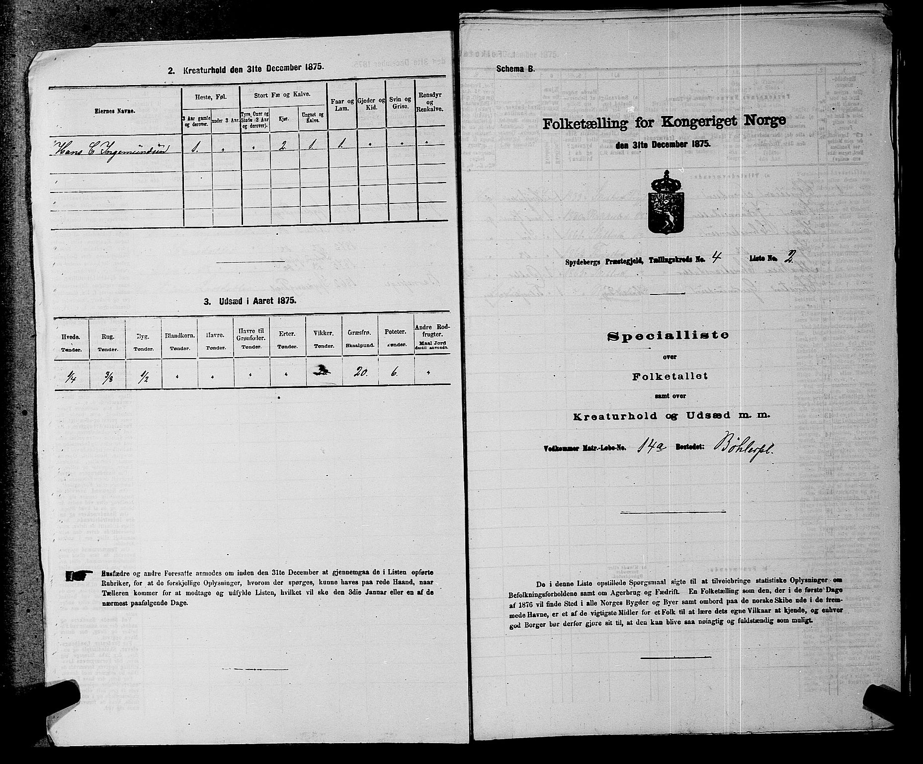 RA, 1875 census for 0123P Spydeberg, 1875, p. 695