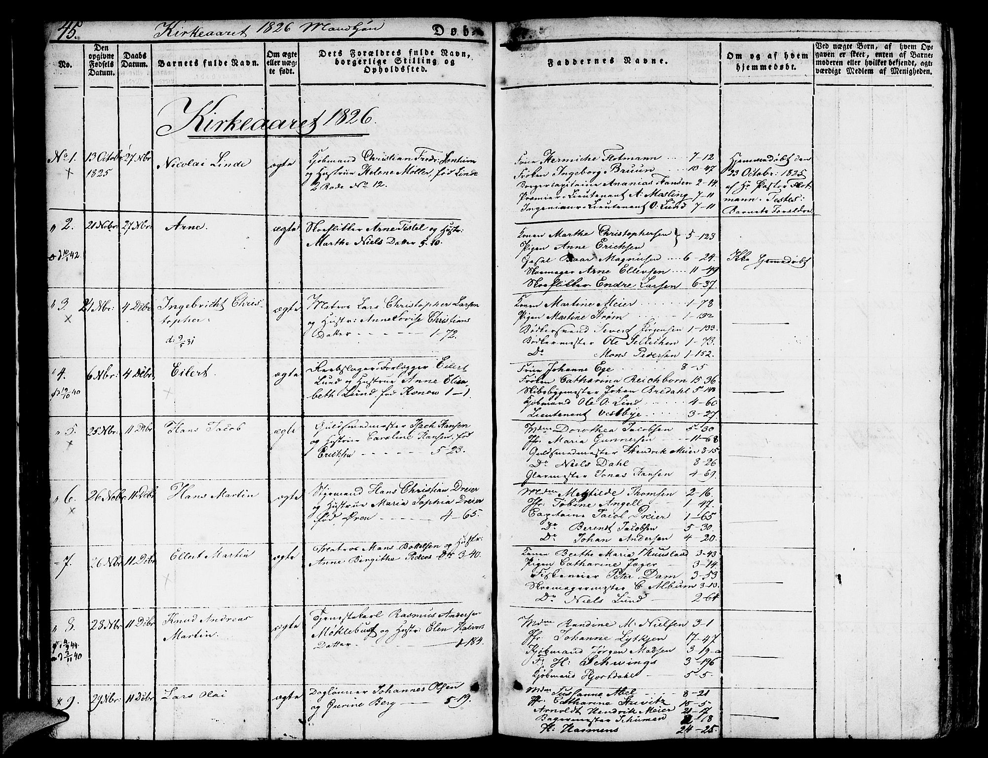 Nykirken Sokneprestembete, SAB/A-77101/H/Hab: Parish register (copy) no. A 5I, 1821-1841, p. 45