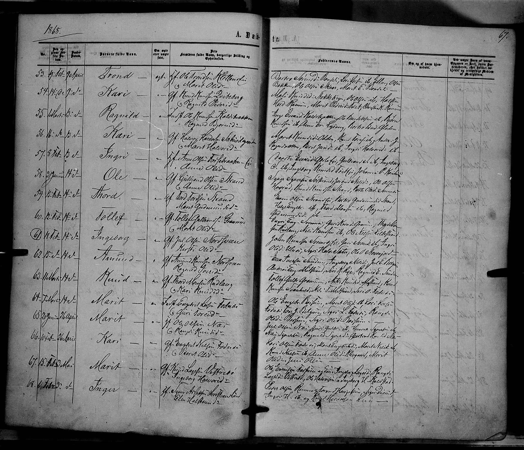 Nord-Aurdal prestekontor, AV/SAH-PREST-132/H/Ha/Haa/L0008: Parish register (official) no. 8, 1863-1875, p. 67