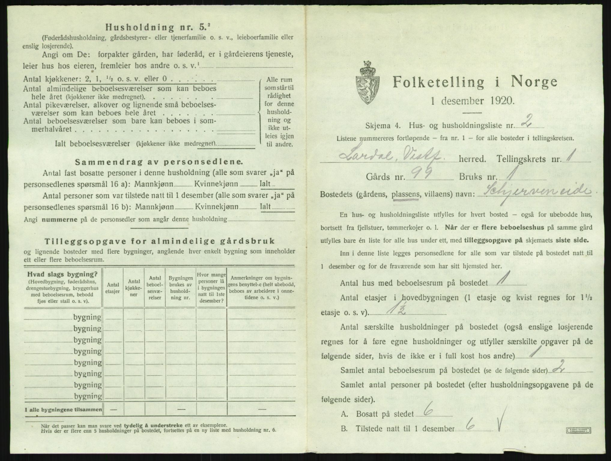 SAKO, 1920 census for Lardal, 1920, p. 41