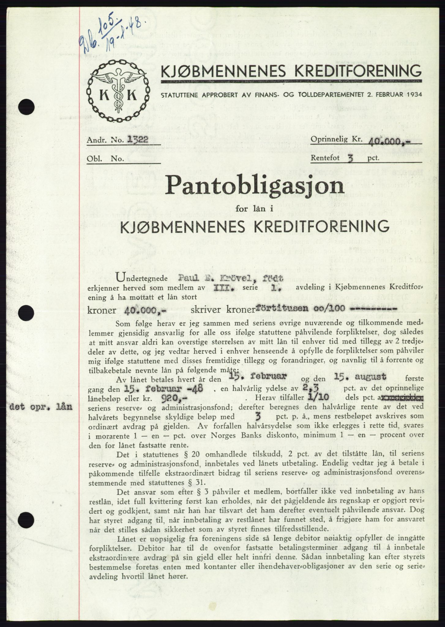 Søre Sunnmøre sorenskriveri, AV/SAT-A-4122/1/2/2C/L0115: Mortgage book no. 3B, 1947-1948, Diary no: : 105/1948