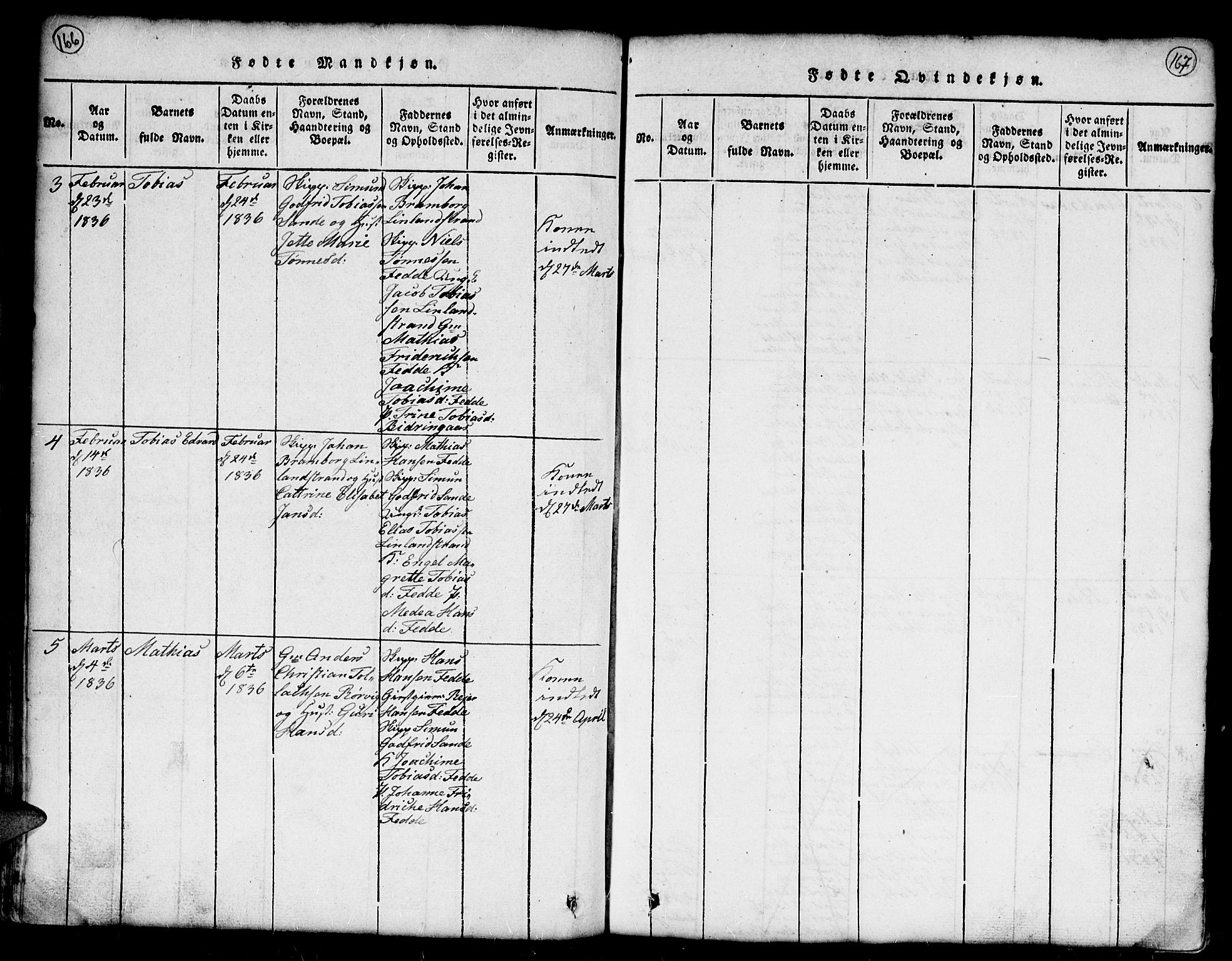 Kvinesdal sokneprestkontor, AV/SAK-1111-0026/F/Fb/Fba/L0001: Parish register (copy) no. B 1, 1815-1839, p. 166-167