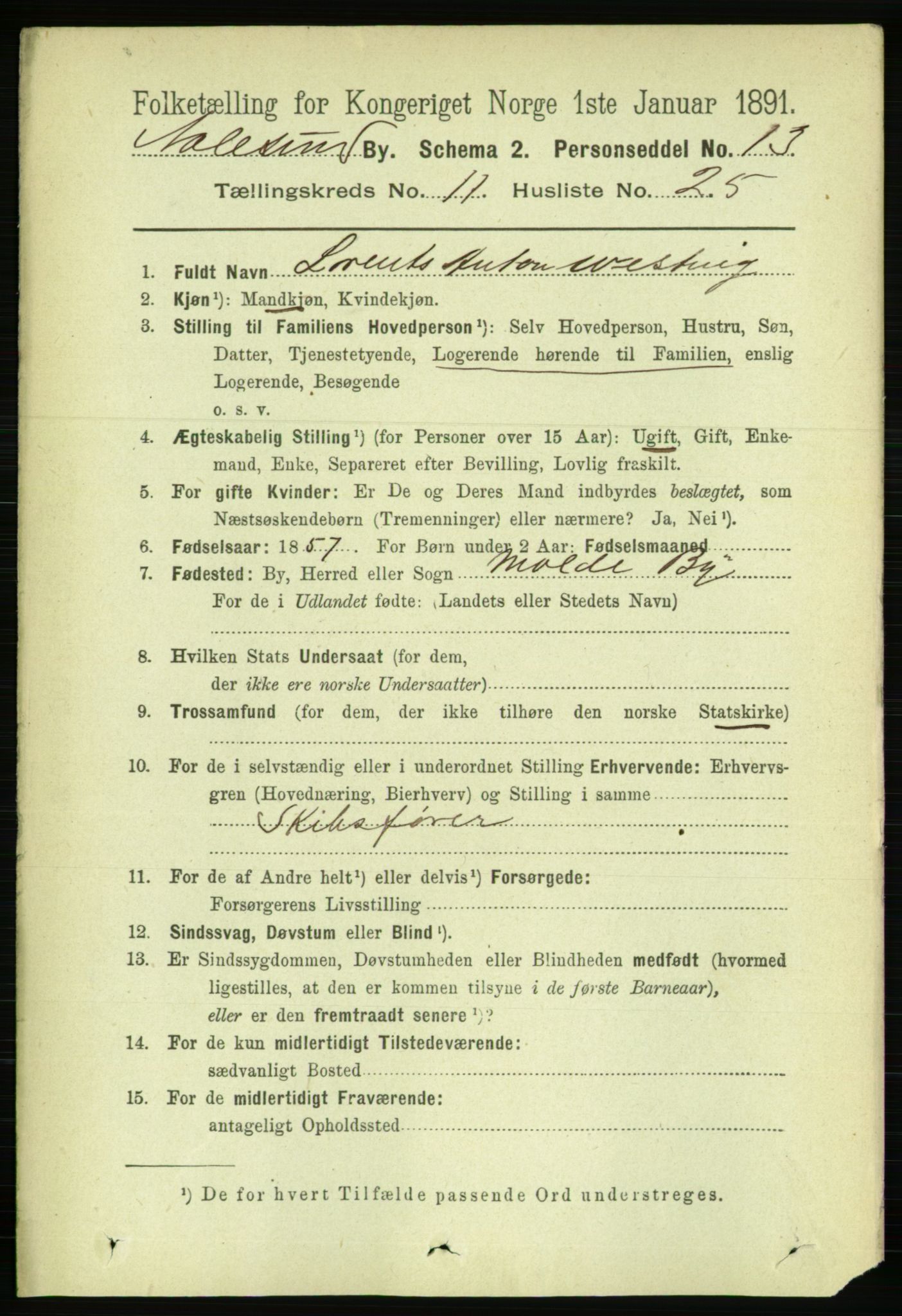 RA, 1891 census for 1501 Ålesund, 1891, p. 7412