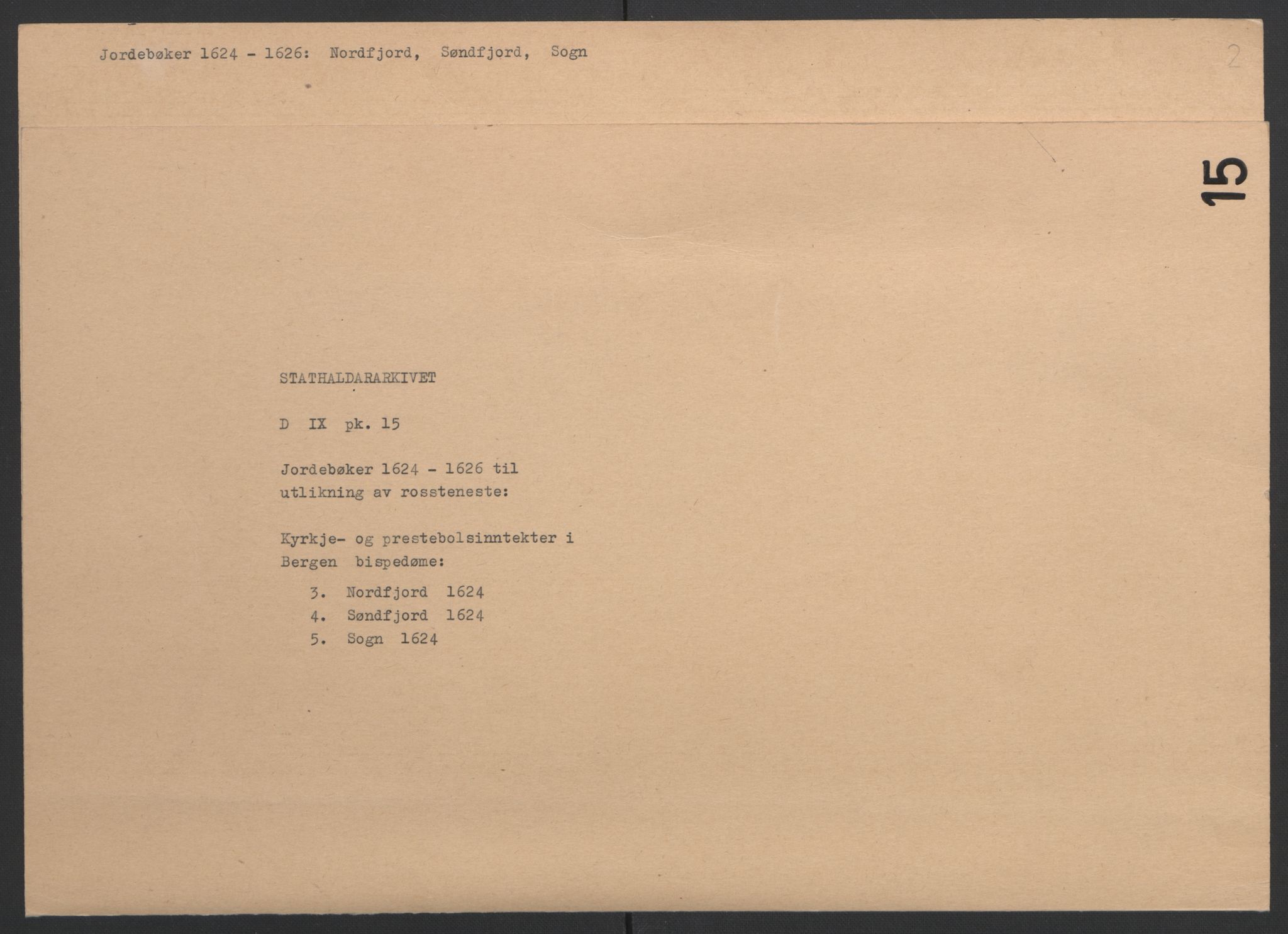 Stattholderembetet 1572-1771, RA/EA-2870/Ek/L0015/0001: Jordebøker til utlikning av rosstjeneste 1624-1626: / Kirke- og prestebolsinntekter i Bergen bispedømme, 1624-1626, p. 155