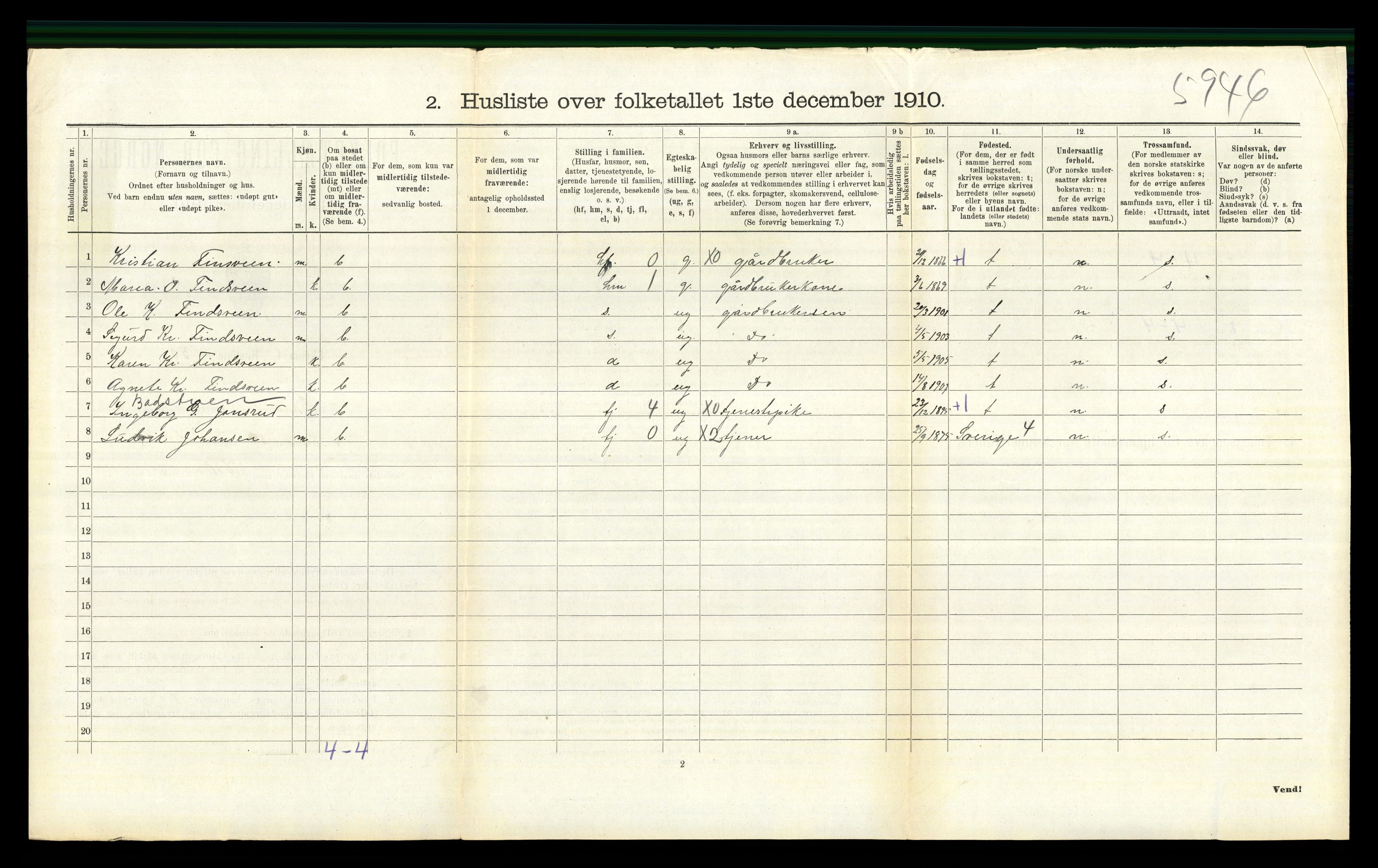 RA, 1910 census for Vestre Gausdal, 1910, p. 738