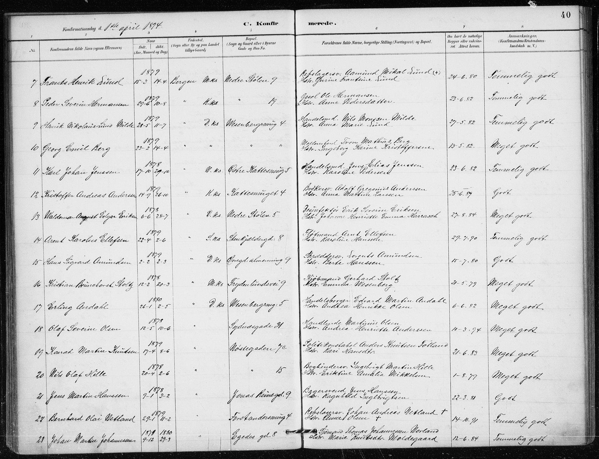 Mariakirken Sokneprestembete, AV/SAB-A-76901/H/Haa/L0013: Parish register (official) no. C 1, 1889-1900, p. 40