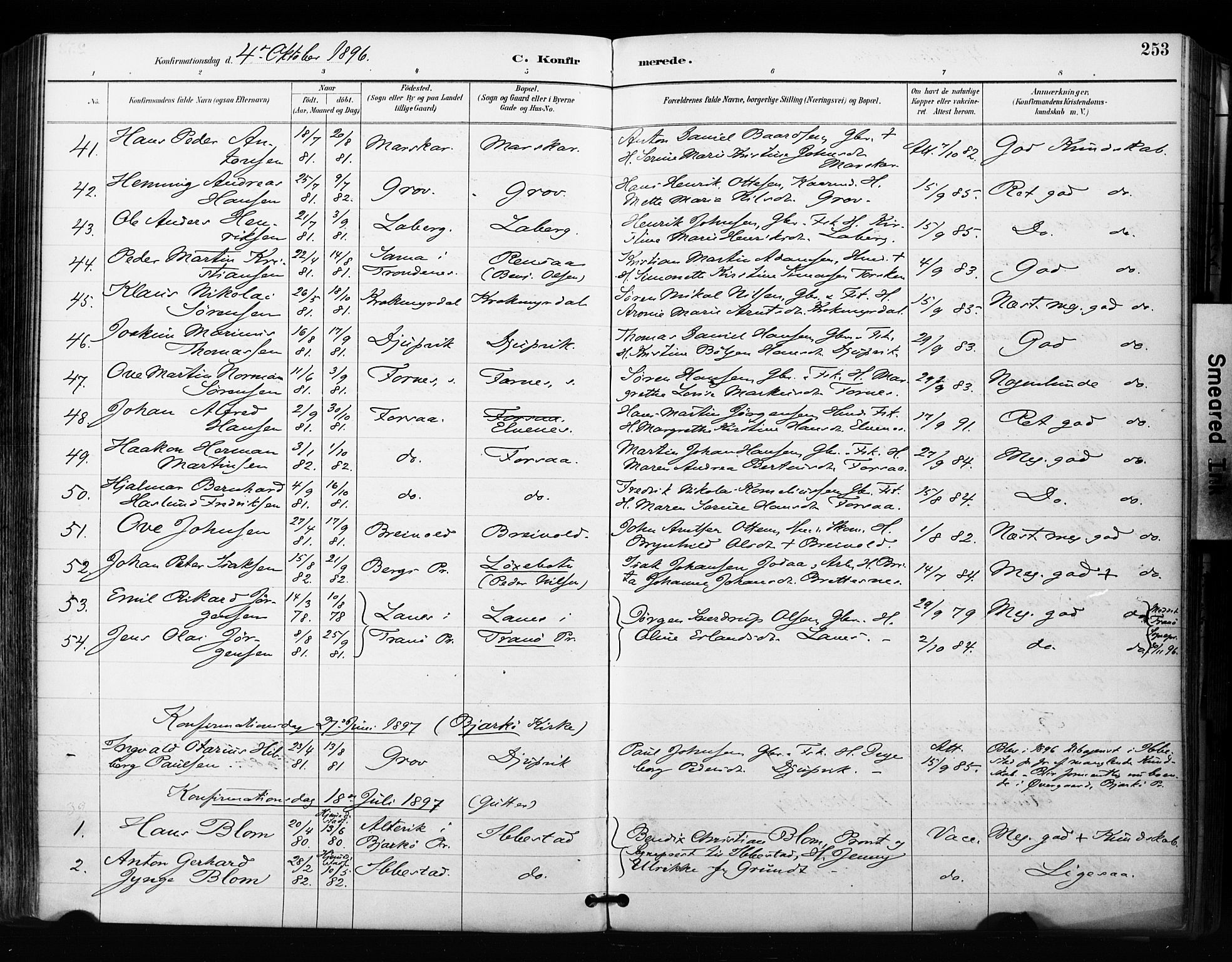 Ibestad sokneprestembete, SATØ/S-0077/H/Ha/Haa/L0012kirke: Parish register (official) no. 12, 1890-1900, p. 253