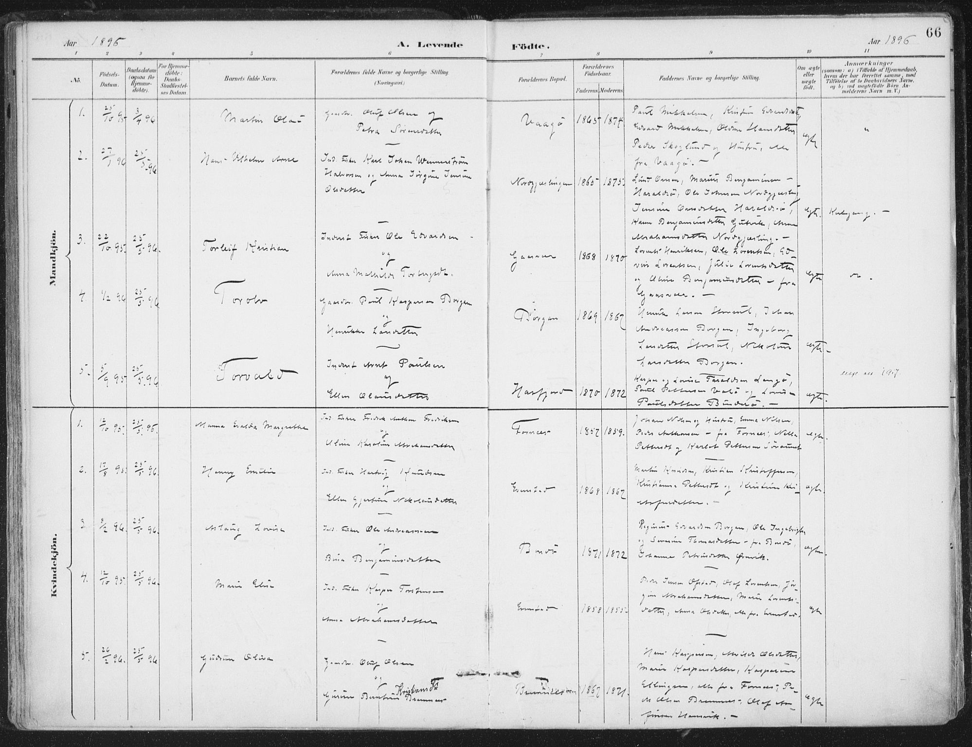 Ministerialprotokoller, klokkerbøker og fødselsregistre - Nord-Trøndelag, AV/SAT-A-1458/786/L0687: Parish register (official) no. 786A03, 1888-1898, p. 66