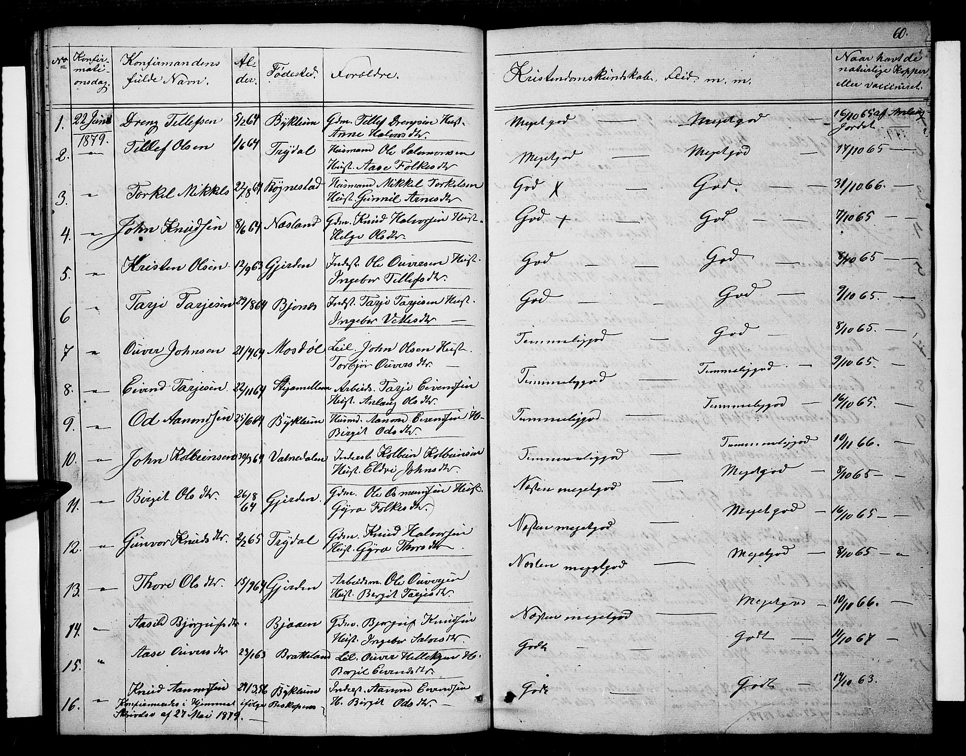 Valle sokneprestkontor, AV/SAK-1111-0044/F/Fb/Fba/L0001: Parish register (copy) no. B 1, 1851-1882, p. 60