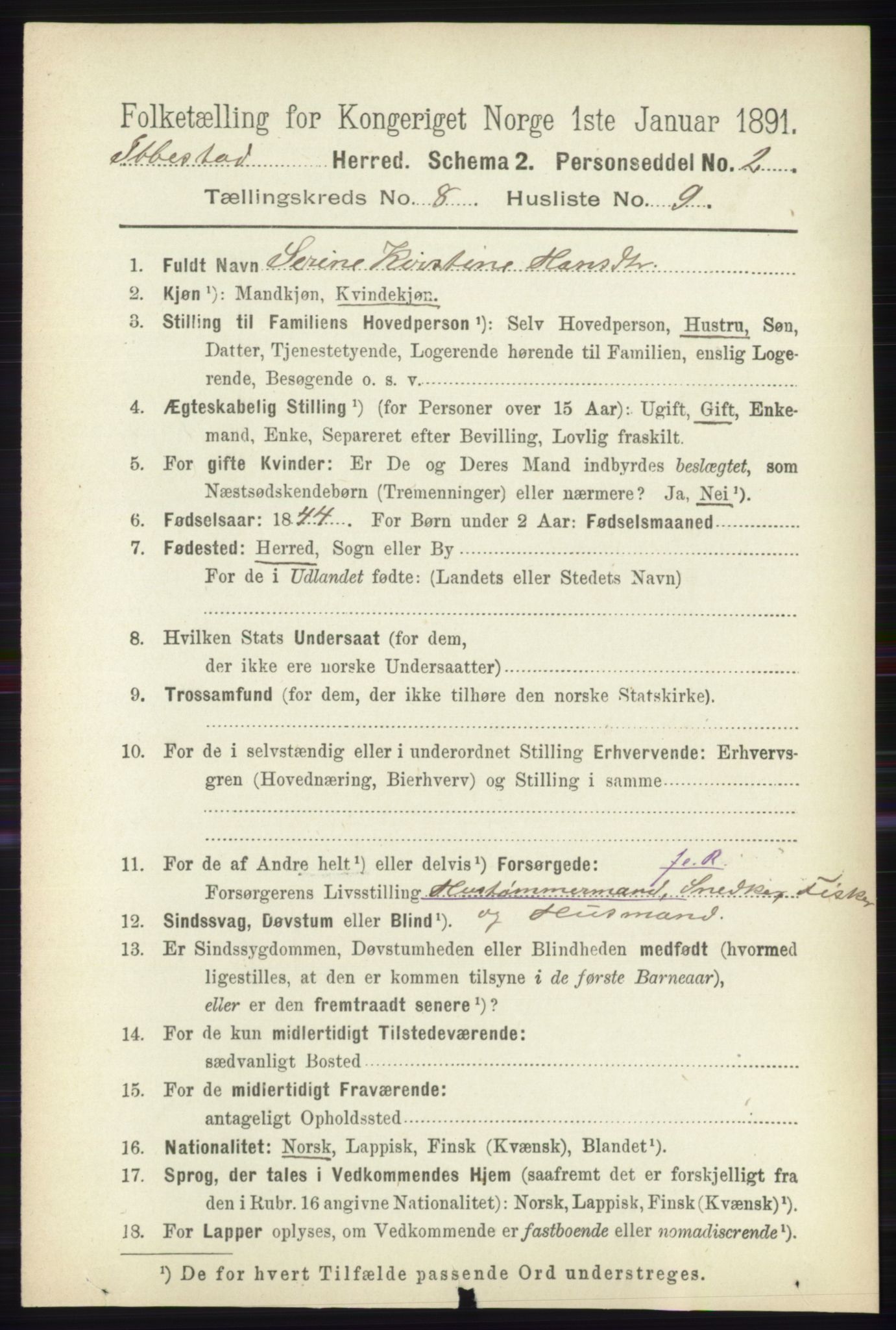 RA, 1891 census for 1917 Ibestad, 1891, p. 5294