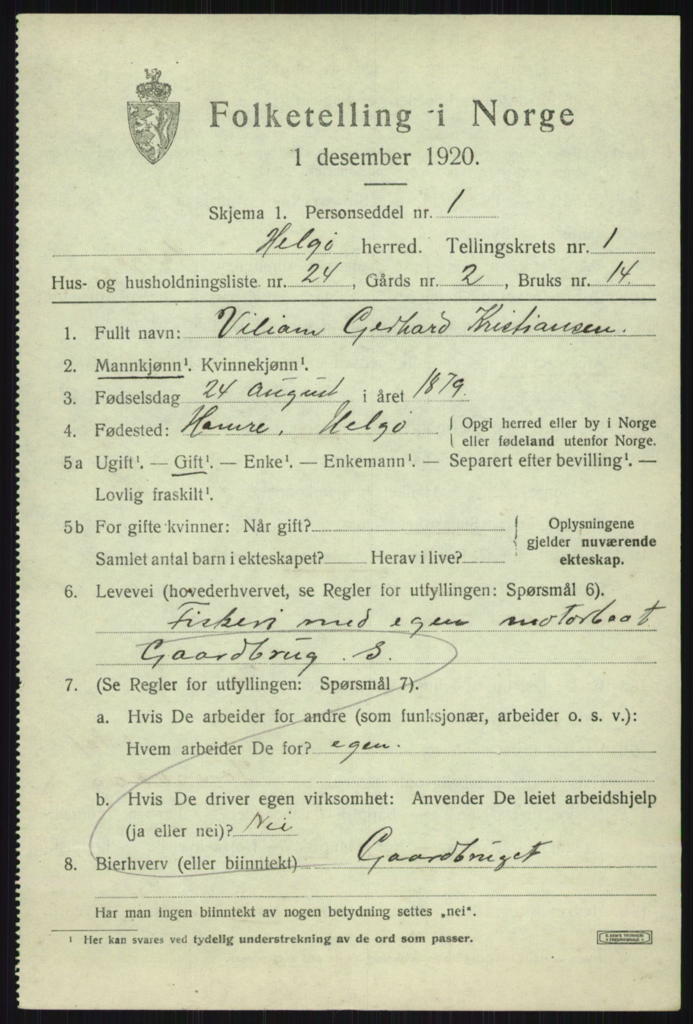SATØ, 1920 census for Helgøy, 1920, p. 836