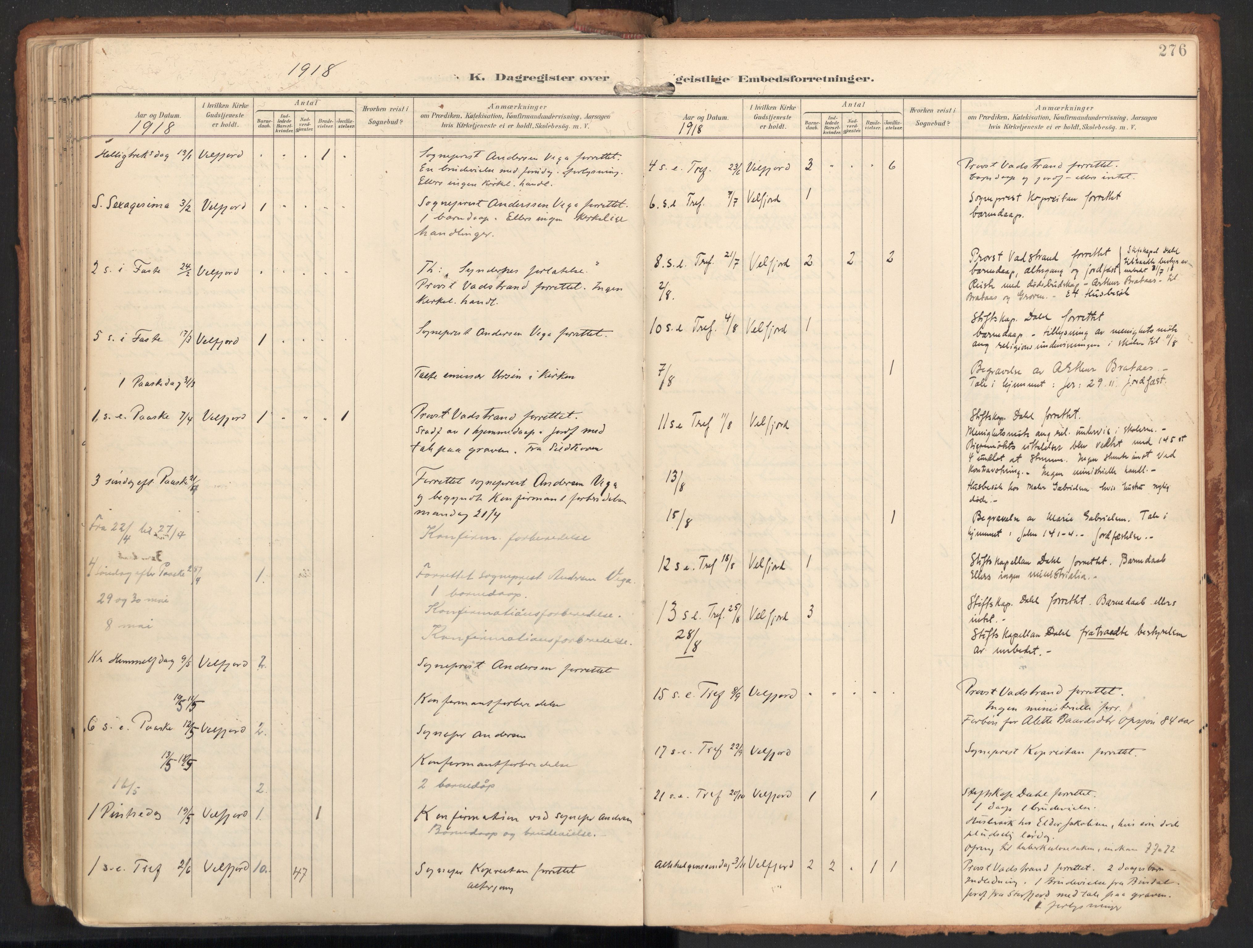 Ministerialprotokoller, klokkerbøker og fødselsregistre - Nordland, AV/SAT-A-1459/814/L0227: Parish register (official) no. 814A08, 1899-1920, p. 276