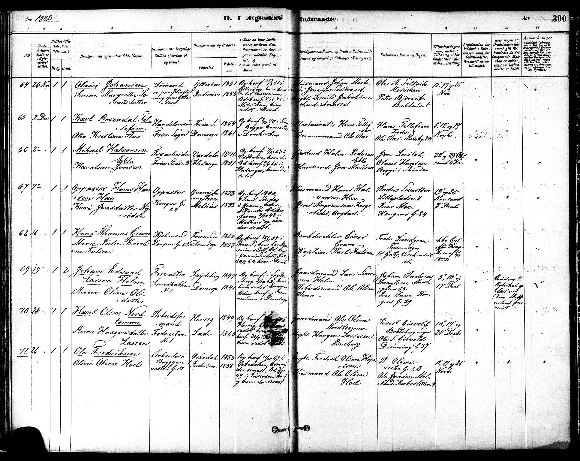 Ministerialprotokoller, klokkerbøker og fødselsregistre - Sør-Trøndelag, SAT/A-1456/601/L0058: Parish register (official) no. 601A26, 1877-1891, p. 390