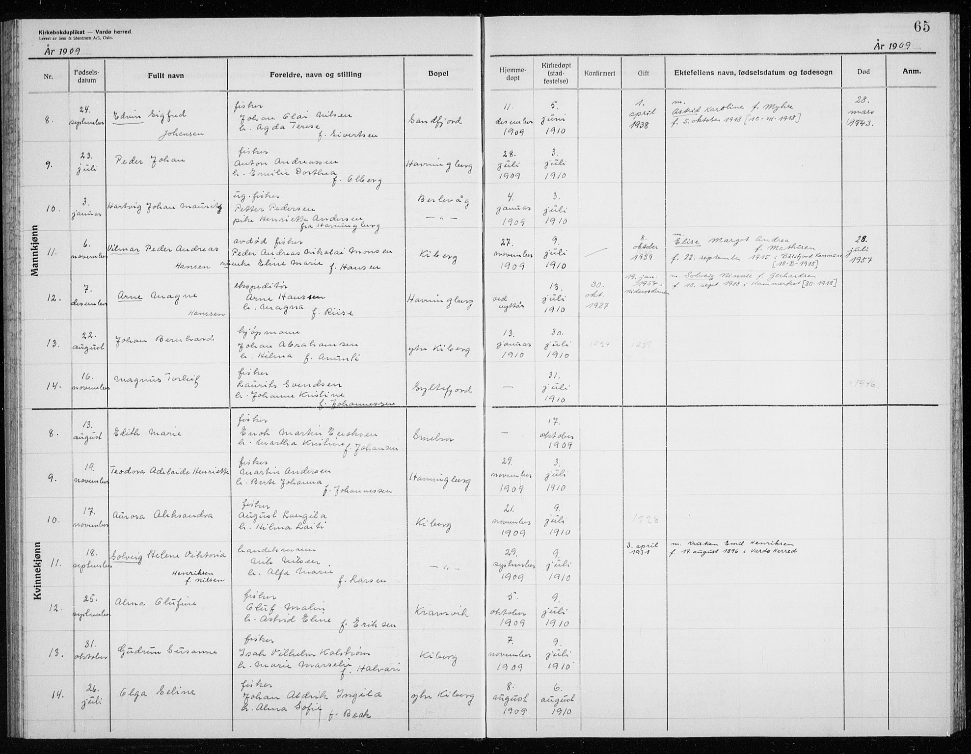 Vardø sokneprestkontor, AV/SATØ-S-1332/H/Hc/L0006kirkerekon: Other parish register no. 6, 1900-1925, p. 65