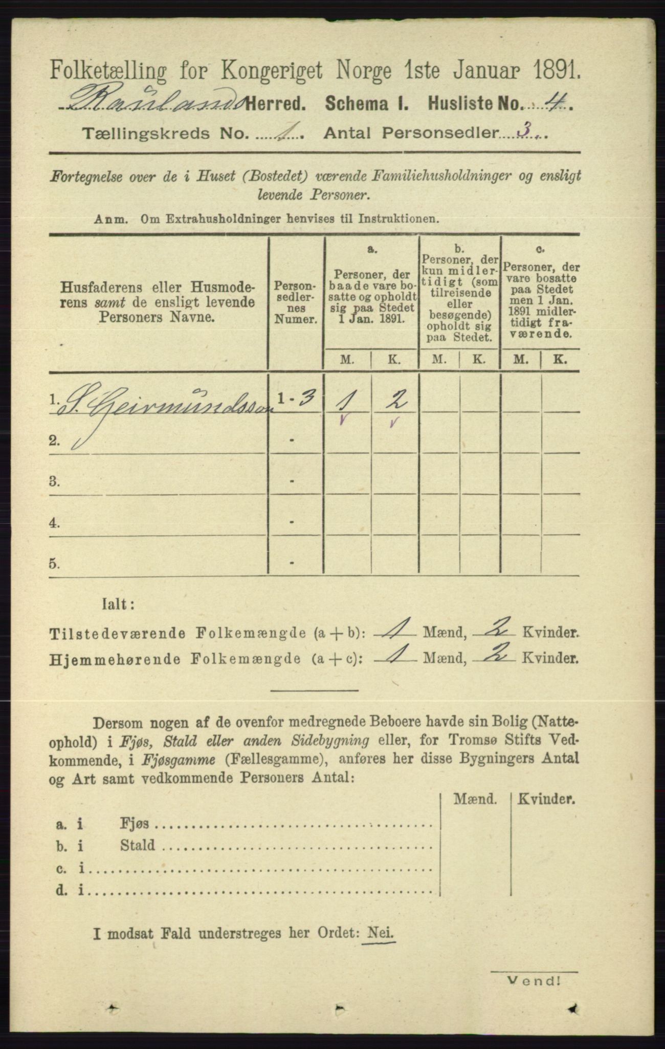 RA, 1891 census for 0835 Rauland, 1891, p. 18